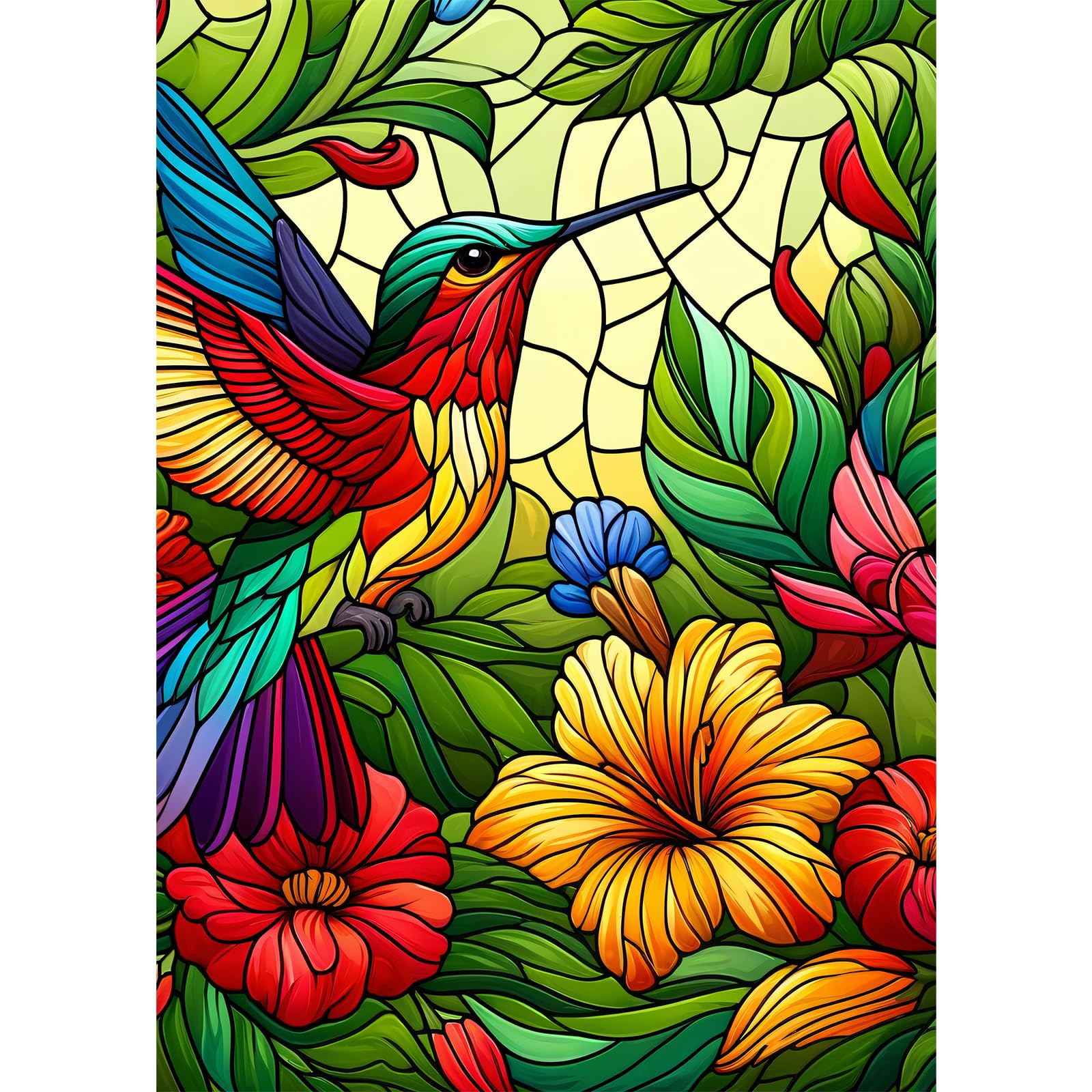 Sutinban 1000 Piece Jigsaw Puzzles for Adults Stained Glass Hummingbird with Floral Pearl Pattern Jigsaw Puzzles For Adults Art Puzzle for Home Decor Gifts