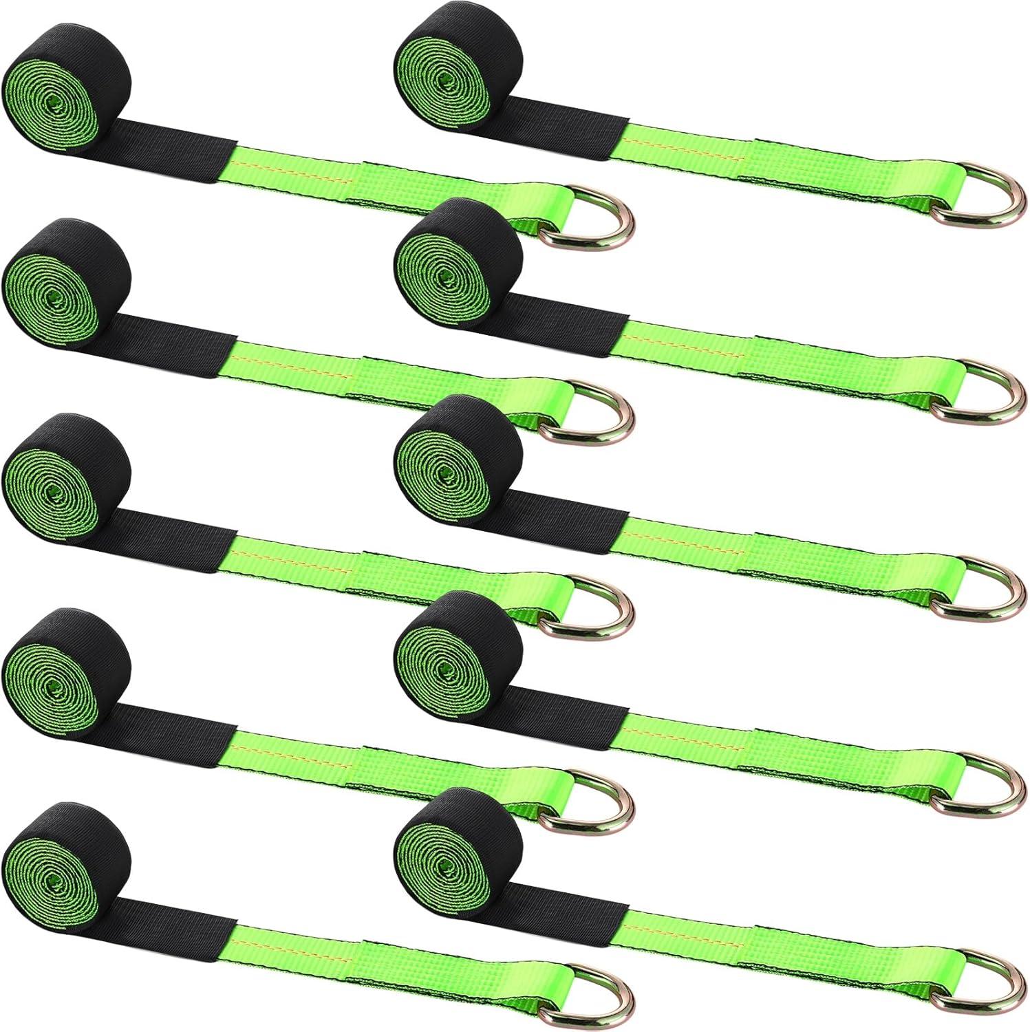 12 Pack Tow Truck Straps Lasso Wheel Lift Straps Lasso Tow Strap with D Ring 11, 000 Lbs Break Strength Auto Tie Down Auto Hauler for Trailer Truck Tie(2” X 8 ‘,Green)