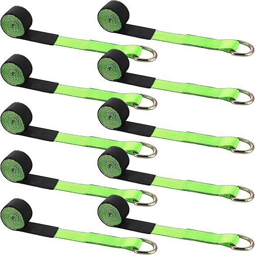 Paquete de 12 correas de remolque de 2 pulgadas x 8 pies, correas de elevación de rueda de lazo con anillo en D, 11.000 libras, resistencia a la