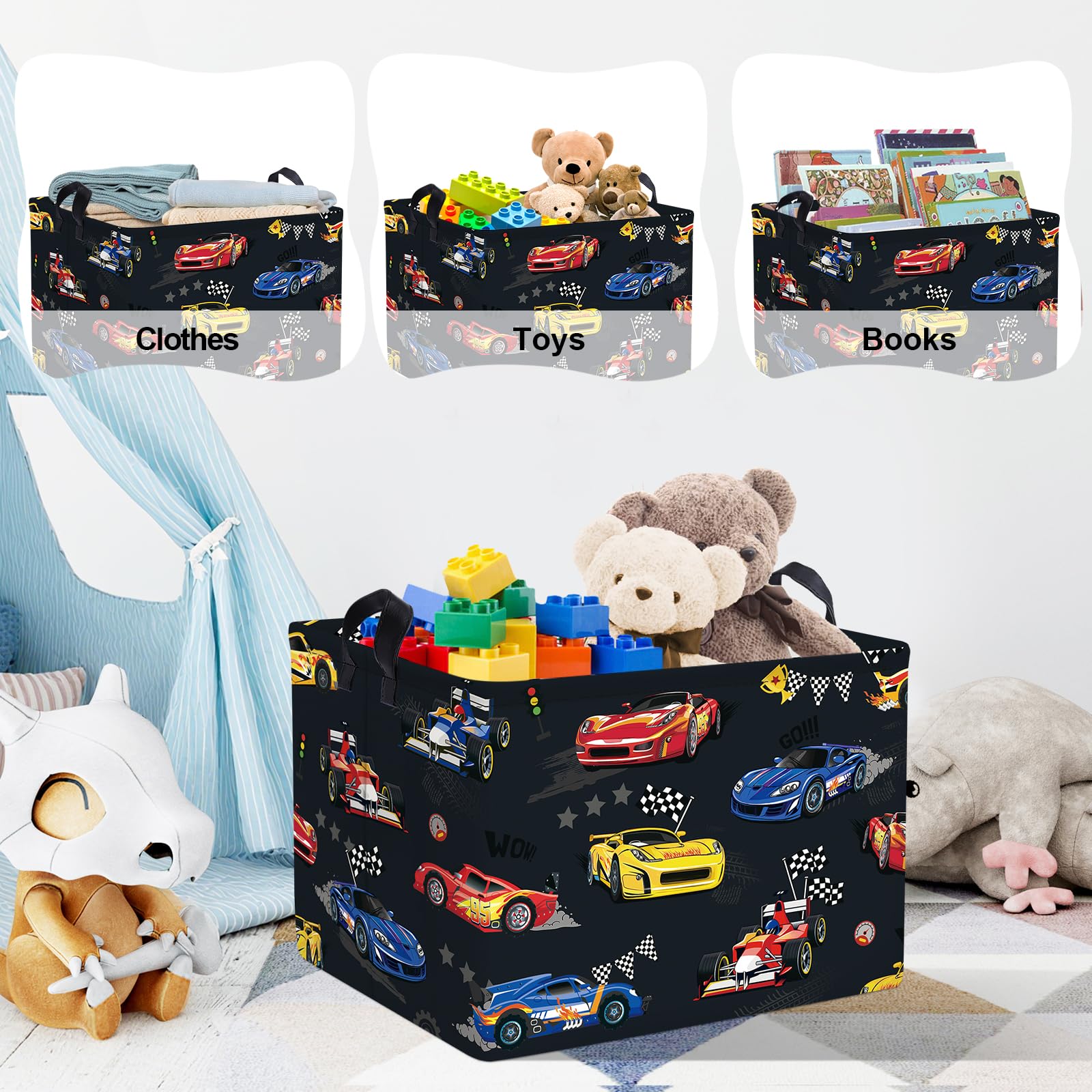 Clastyle Cestos Almacenaje Coche Carreras Cajas de Almacenaje Plegable Padres Ropa para Juguete Ropa Cesta Ropa Sucia para Baño, Gris, 40x30x30 cm
