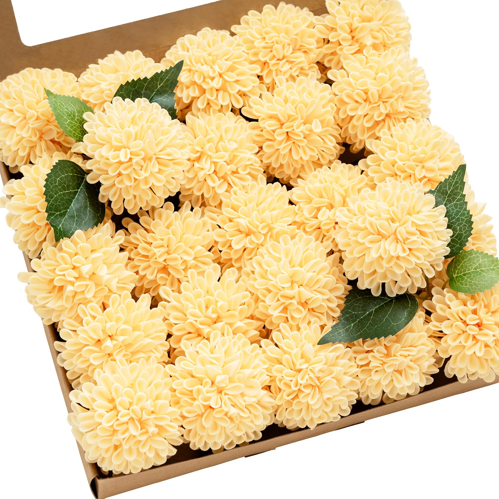 Ling's Moment Flowers 2.5" Dahlia Artificial Flowers 25pcs Creamy Yellow Flowers for DIY Wedding Decorations Centerpieces Bouquets Bridal Shower Party Home Decor