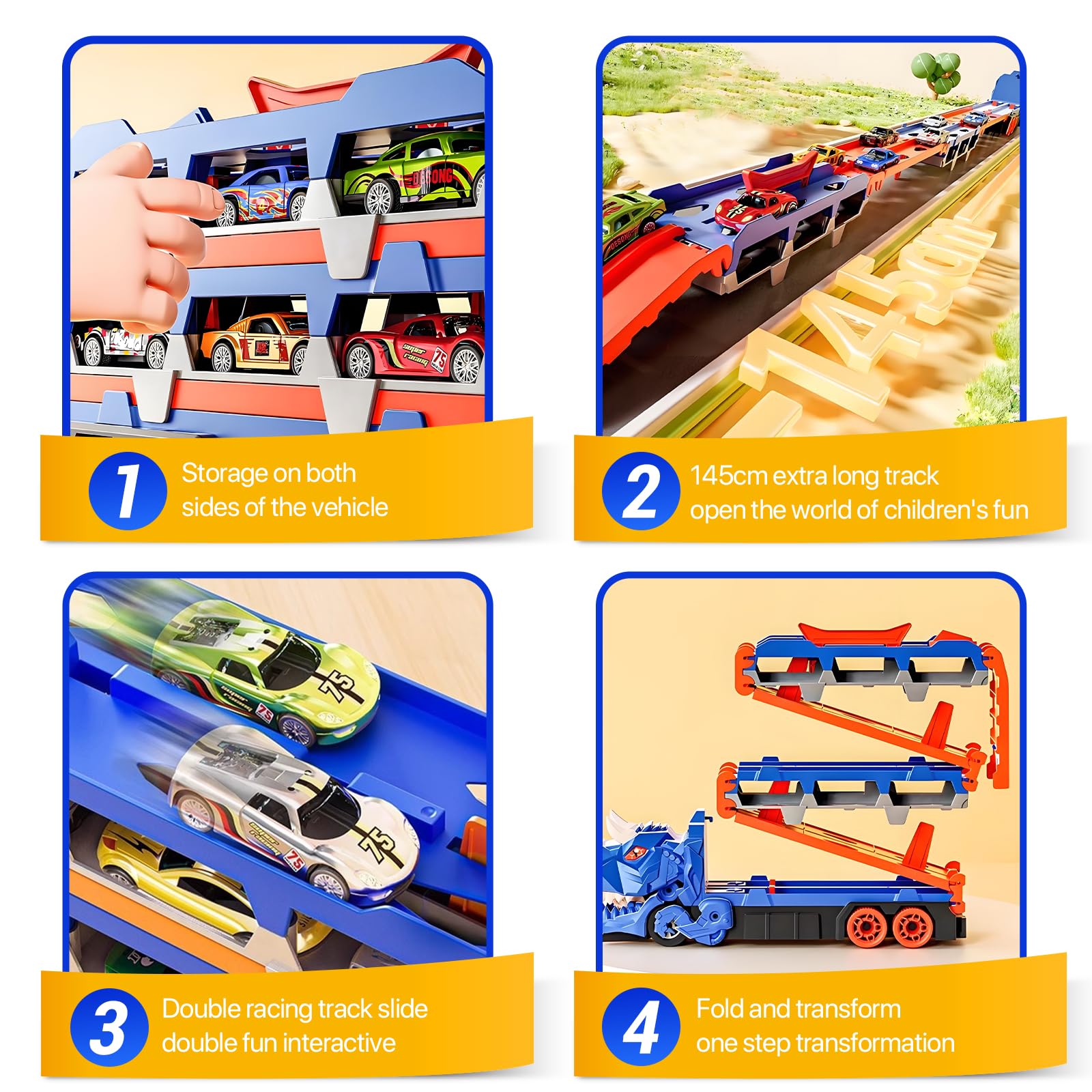 Sternstunde Pista de Carreras con Camión de Transporte, 12 Mini Coches, Juguete Portátil para Niños 3-5 Años (Azul)