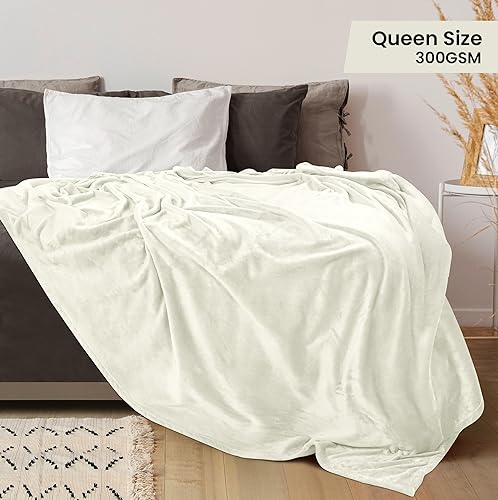Miniatura 2 de Utopia Bedding - Manta de vellón de lujo, mullida, antiestática manta de suave microfibra de 8.8 ozyd (300 gm) para cama tamaño Queen, color marfil