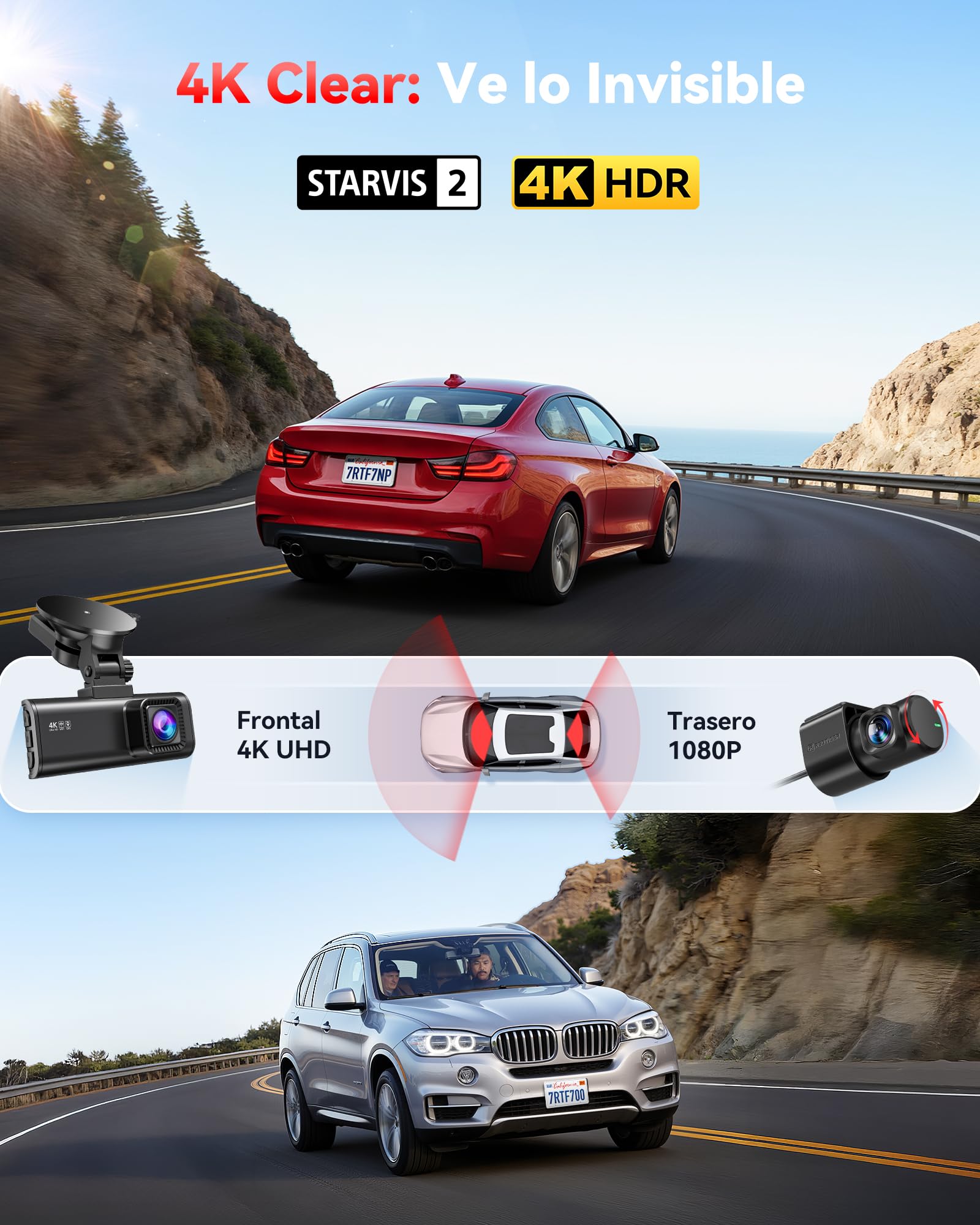 REDTIGER 4K Dashcam Voiture et USB-C to USB-C Power Cord,STARVIS 2,Écran IPS 3,18 Pouces,Carte 128 Go Incluse, WiFi 5,8 GHz,GPS,Vision Nocturne,Grand Angle 170° WDR,Moniteur de Stationnement