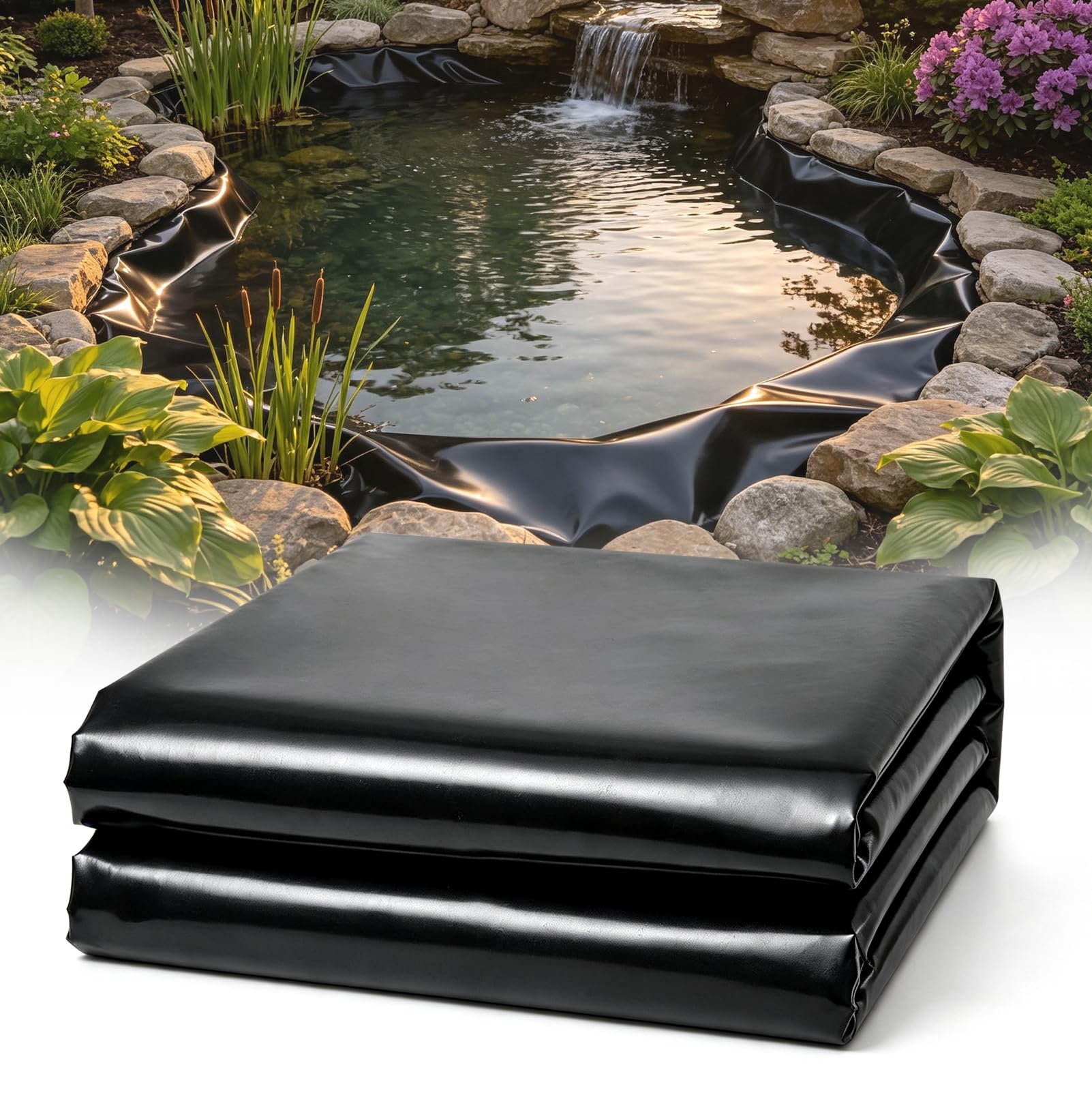 Telo per Laghetto, in HDPE Nero da 0,2 mm, 6 M x 6 M | Impermeabile, per Laghetti, Fontane, Giardini Acquatici e Cascate, Laghetti da Giardino, Vasche per Laghetti