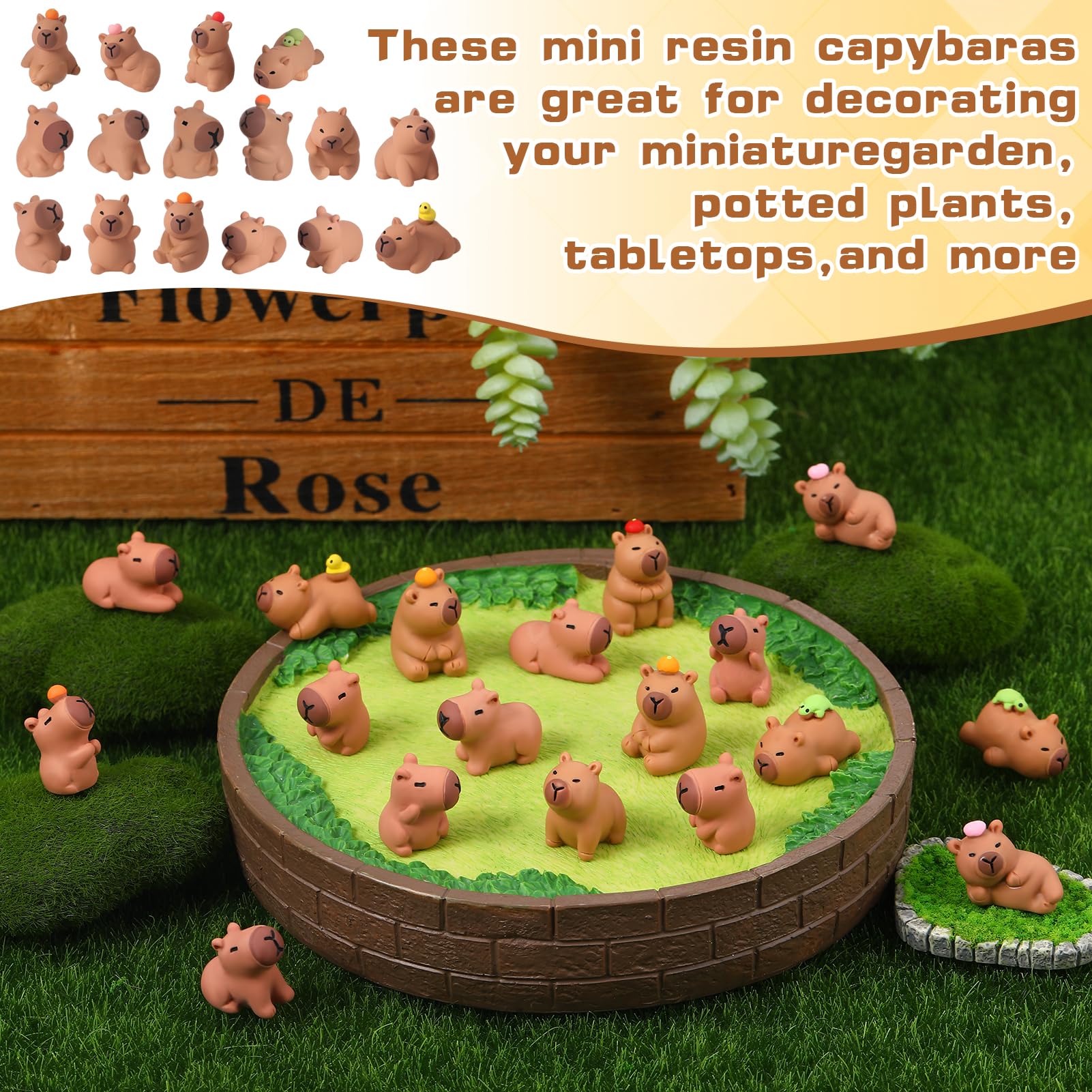 GSrenyu 32 Pcs Mini Capybara Figures 16 Styles Resin Capybaras Mini Figures Resin Animals Cut Capybara Figurine Miniature Figurines for Garden Tabletop Dollhouse Moss Landscape Party Cake Decor DIY - Image 4