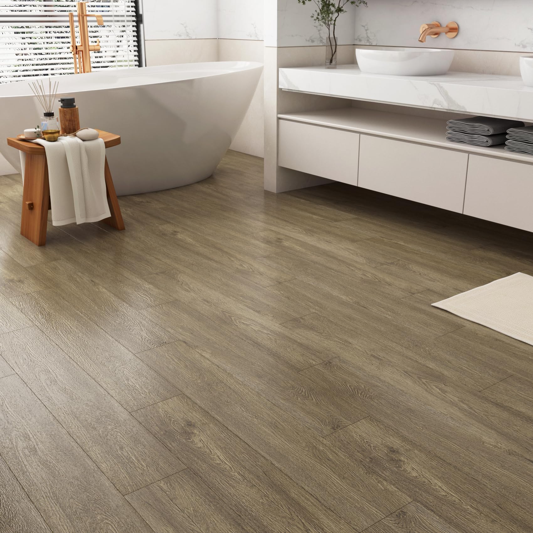 Yenhome 35 Pièces Dalle Sol Vinyle Adhésive Imitation Bois Autocollant Carrelage Salle de Bain Marron 30x30cm Dalle PVC Adhesive Sol Bois Marron pour Salle de Séjour Antidérapant Imperméable