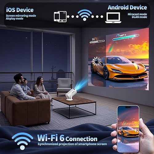 Miniatura 7 de Actualizado 2026 Mini proyector compatible con 4K 1080P FHD Auto Keystone 270 giratorio con WiFi 6 y Bluetooth 5.2 proyector portátil compatible con