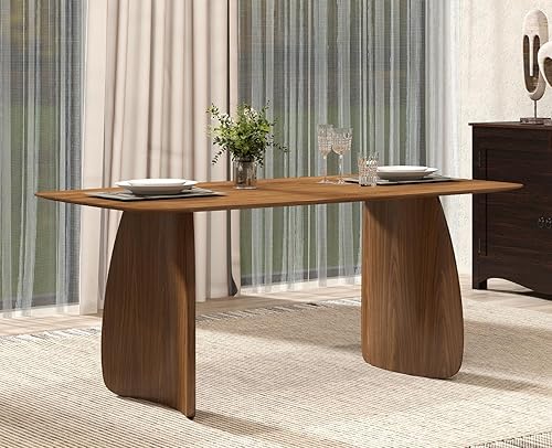 Miniatura 5 de Mesa de comedor grande de 70 pulgadas para 6-8 personas, mesa de cocina de madera maciza con patas de madera curvas, mesa de comedor larga