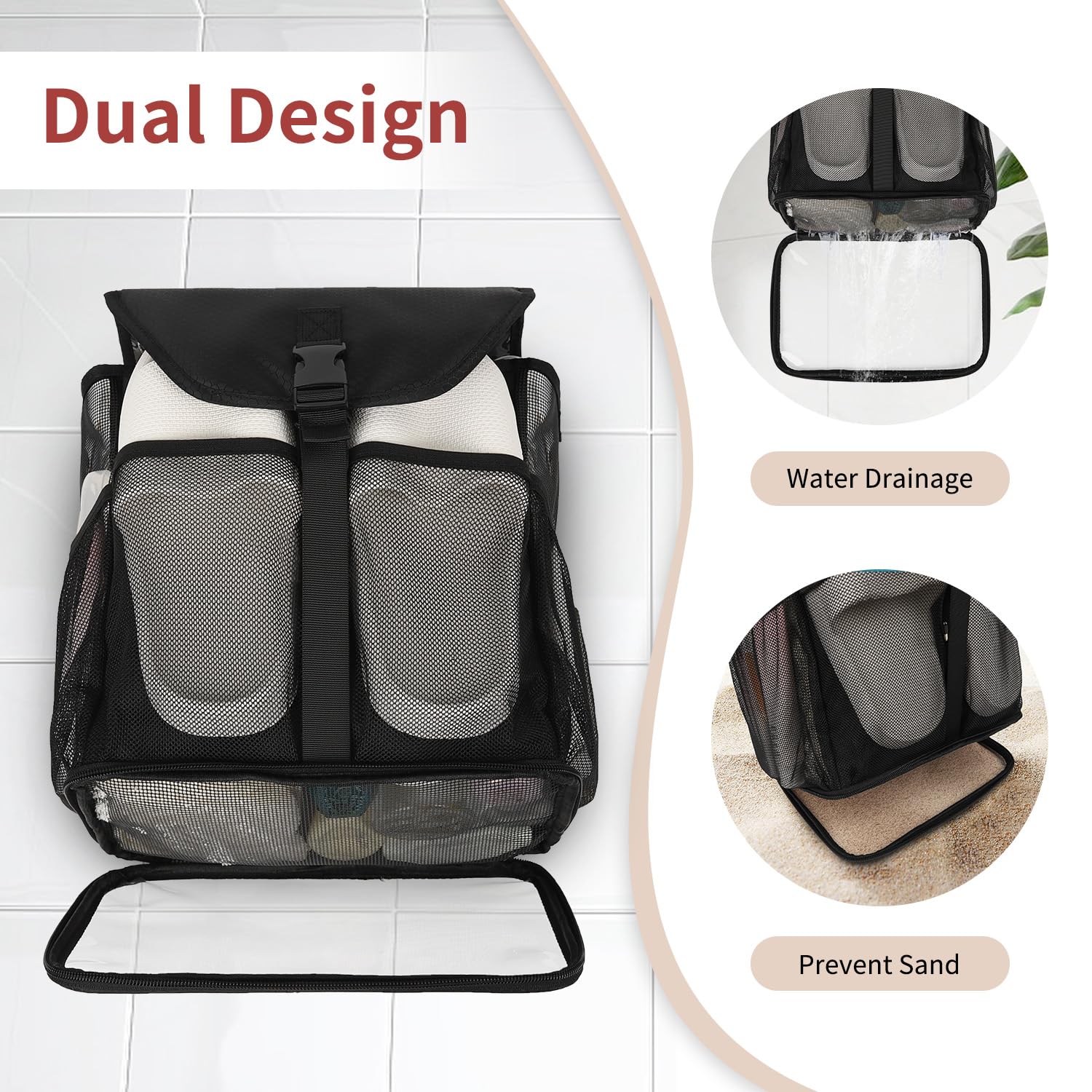 Organizador de ducha de malla colgante portátil para dormitorio universitario, bolsa de ducha de gran capacidad para chicos y niñas, para playa, natación, gimnasio 3