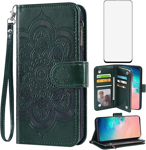 Asuwish Funda de teléfono para Samsung Galaxy S10e con protector de pantalla de vidrio templado y soporte de tarjeta de crédito con ranura para