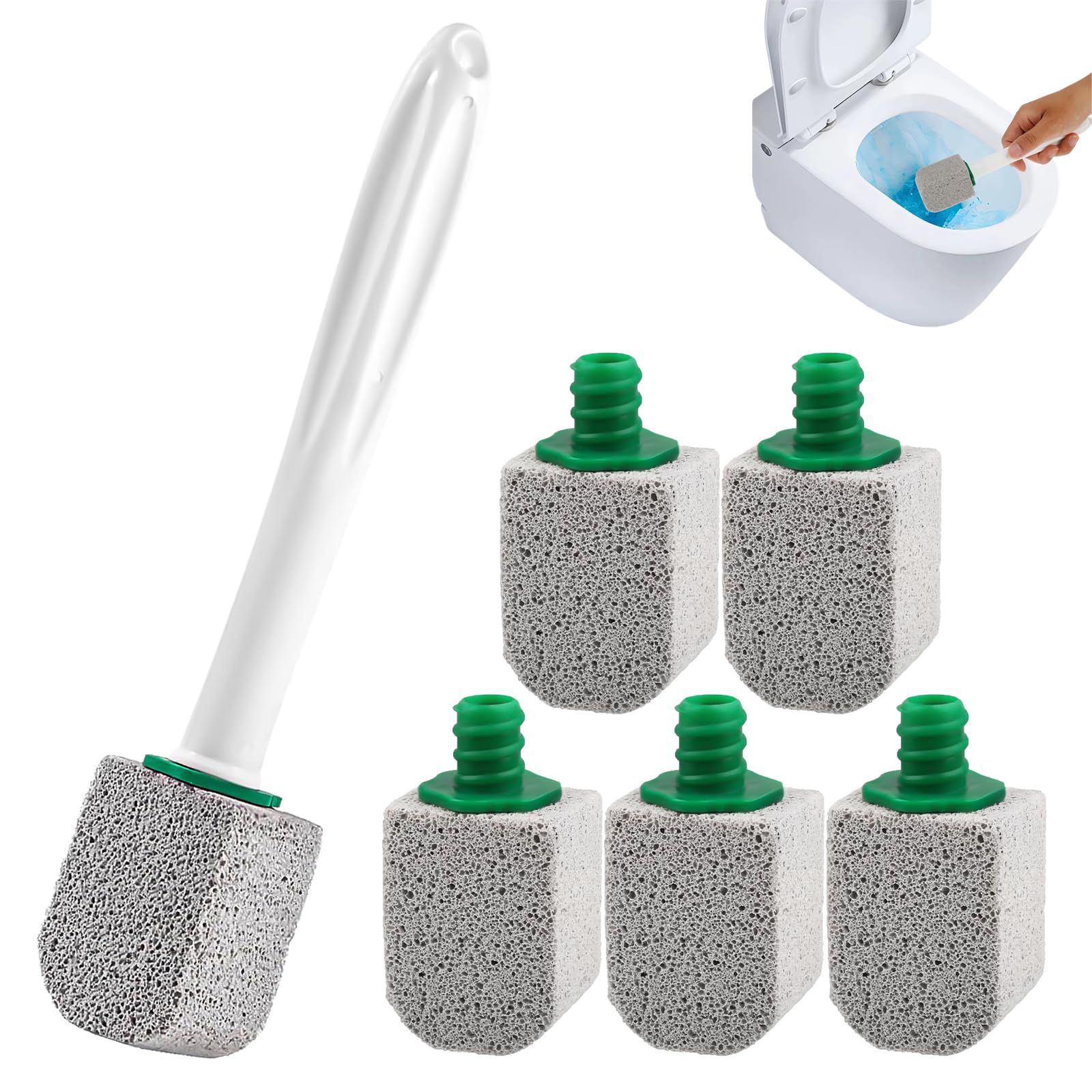 5 Pezzi Pietra Pomice per WC con 1 Manico Riutilizzabile - Disincrostante Efficace contro Calcare e Incrostazioni di Urina Ostinate - Per Pulizia Profonda di Toilette, Bagno, Cucina