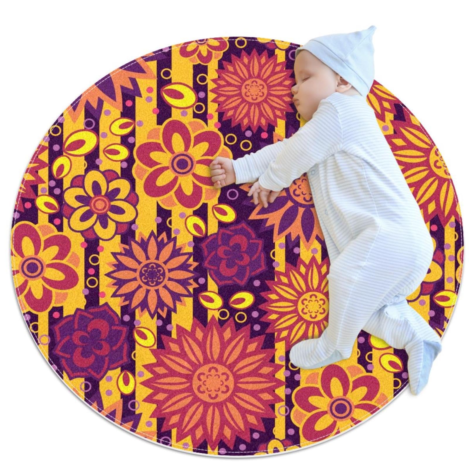 Tapis de salle de bain floral rond 1m antidérapant pour chambre d'enfant