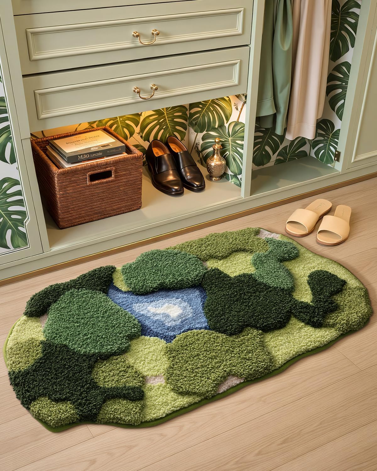Color&Geometry Green Moss Bathroom Runner Rug 20"x35", Long Rectangular Boho Aesthetic Bath Mat Shaggy Absorbent Non Slip Washable Area Living Bedroom Unique Decor