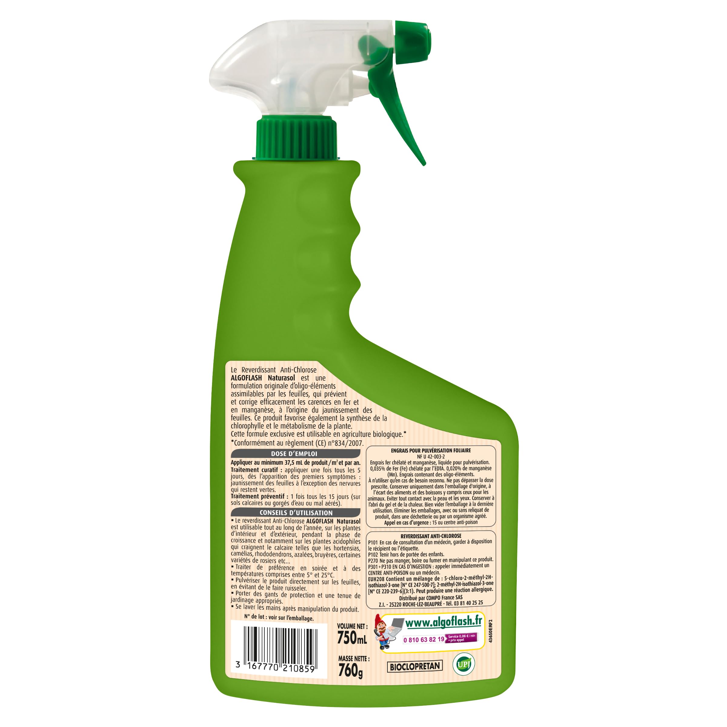ALGOFLASH NATURASOL Anti-Chlorosis Regreening for All Plants, Ready to Use,  750 ml, BIOCLOPRETAN : Amazon.com.be: Garden