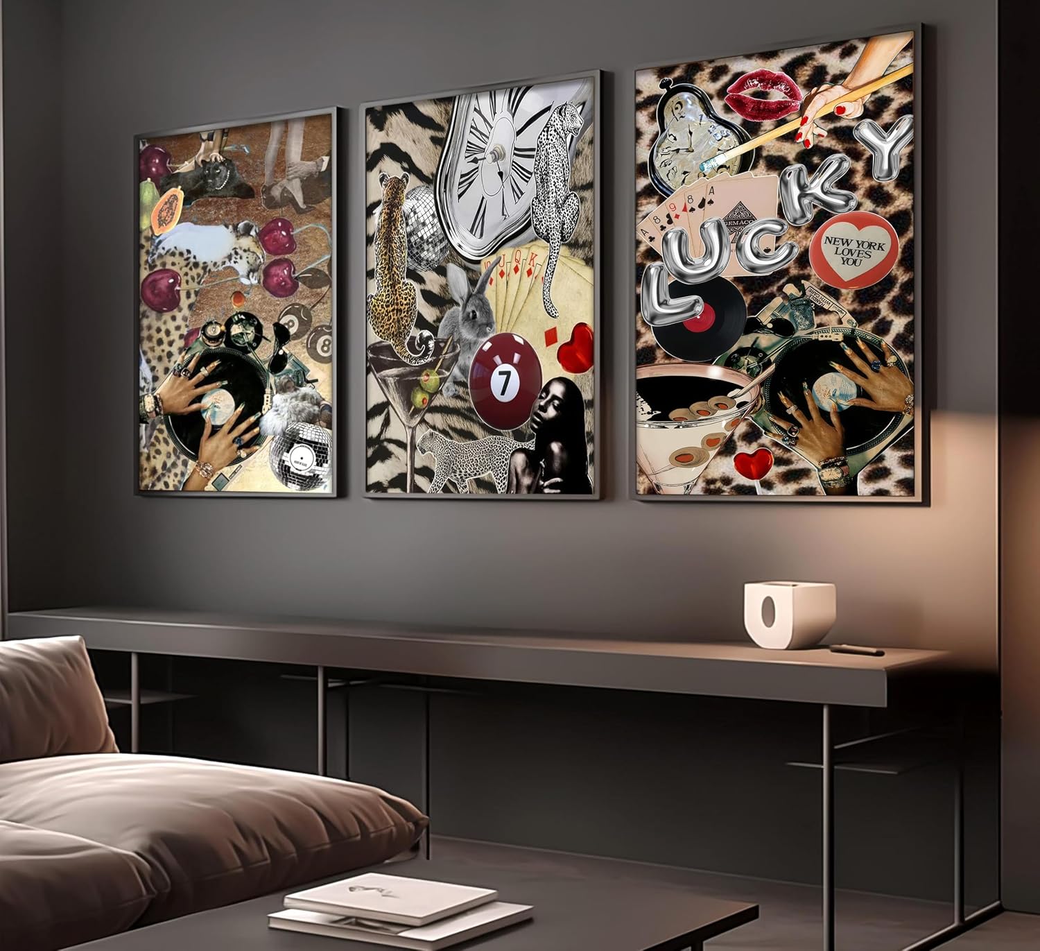 Trendy Leopard Wall Art Funky Black Girl Cheetah Pictures Wall Decor Black Woman Lucky Y2k Aesthetic Posters Fashion Disco 8 Ball Painting Canvas Prints Artwork for Dorm Apartments Bedroom, Unframed