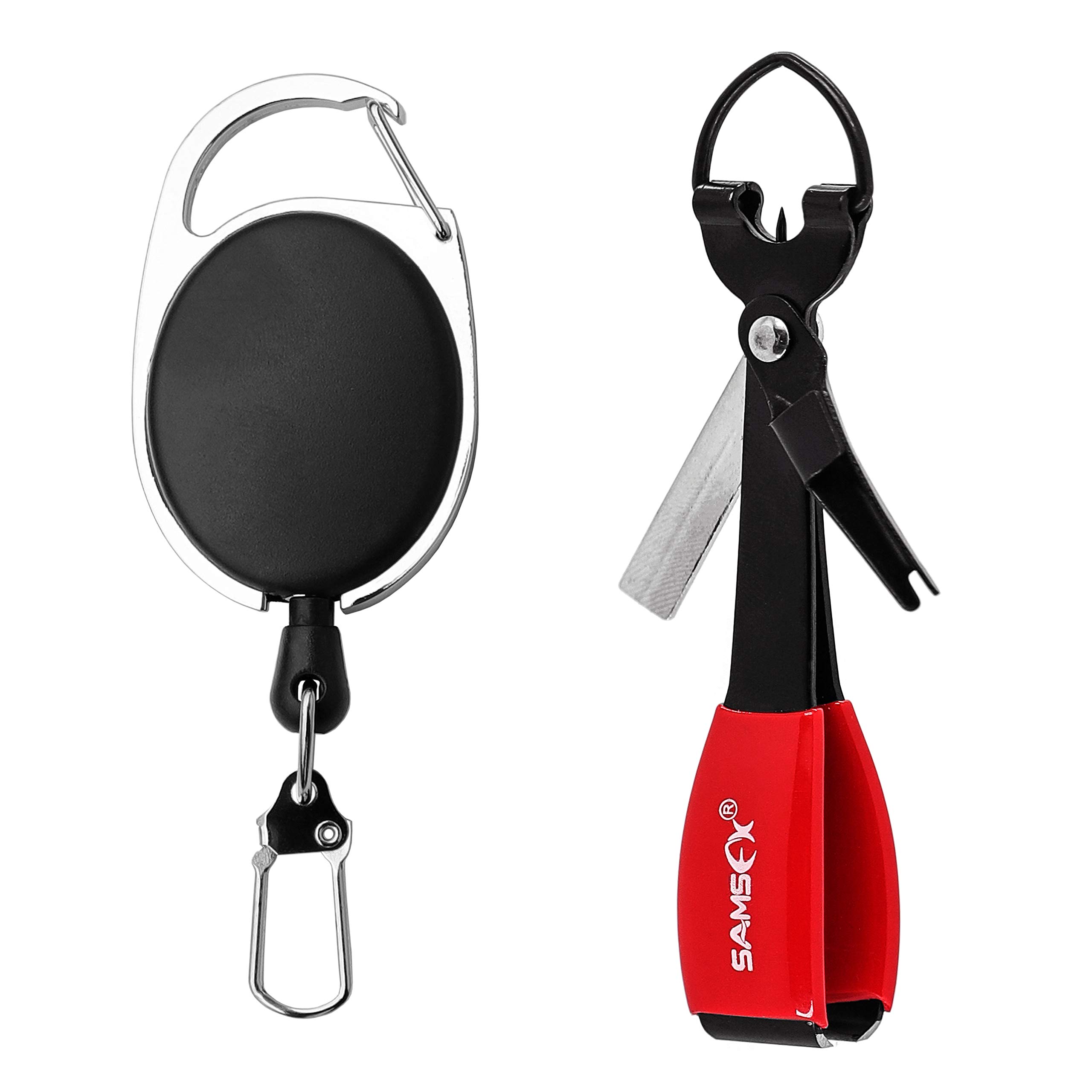 SAMSFX Fishing Knot Tying Tool, Multifunctional Fly Fishing Nippers with Retractor, Fishing Line Knot Tyer, Fast Tie Nail Knots, Tackle Box Accessory