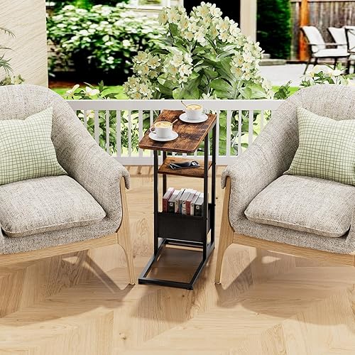 Miniatura 7 de Mesa auxiliar en forma de C, mesa auxiliar pequeña para sofá, reclinable, bandeja deslizante debajo del sofá, mesas de aperitivos con bolsa de