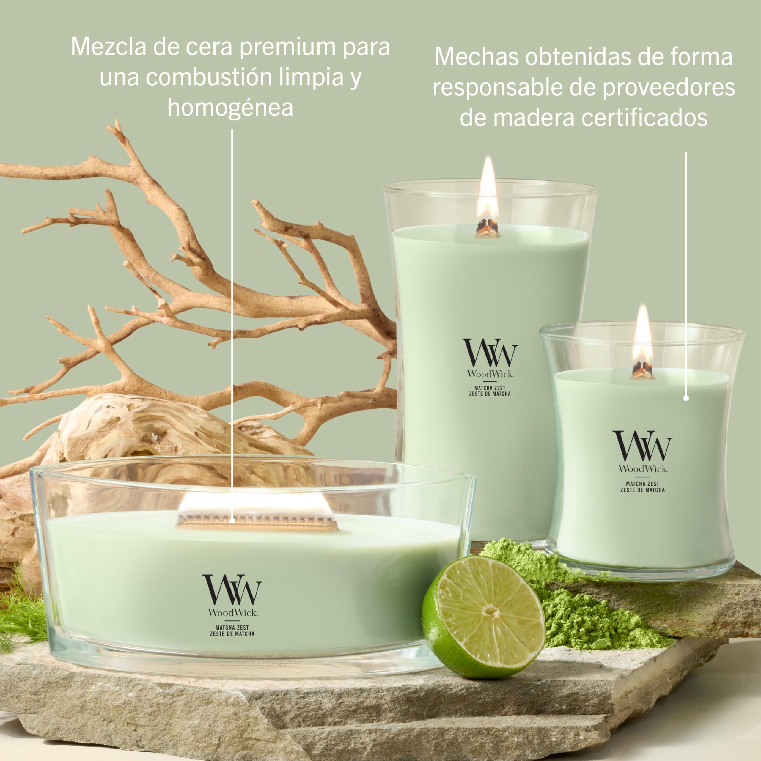 WoodWick | Vela Mediana | Matcha Zest | Gran regalo para mujeres