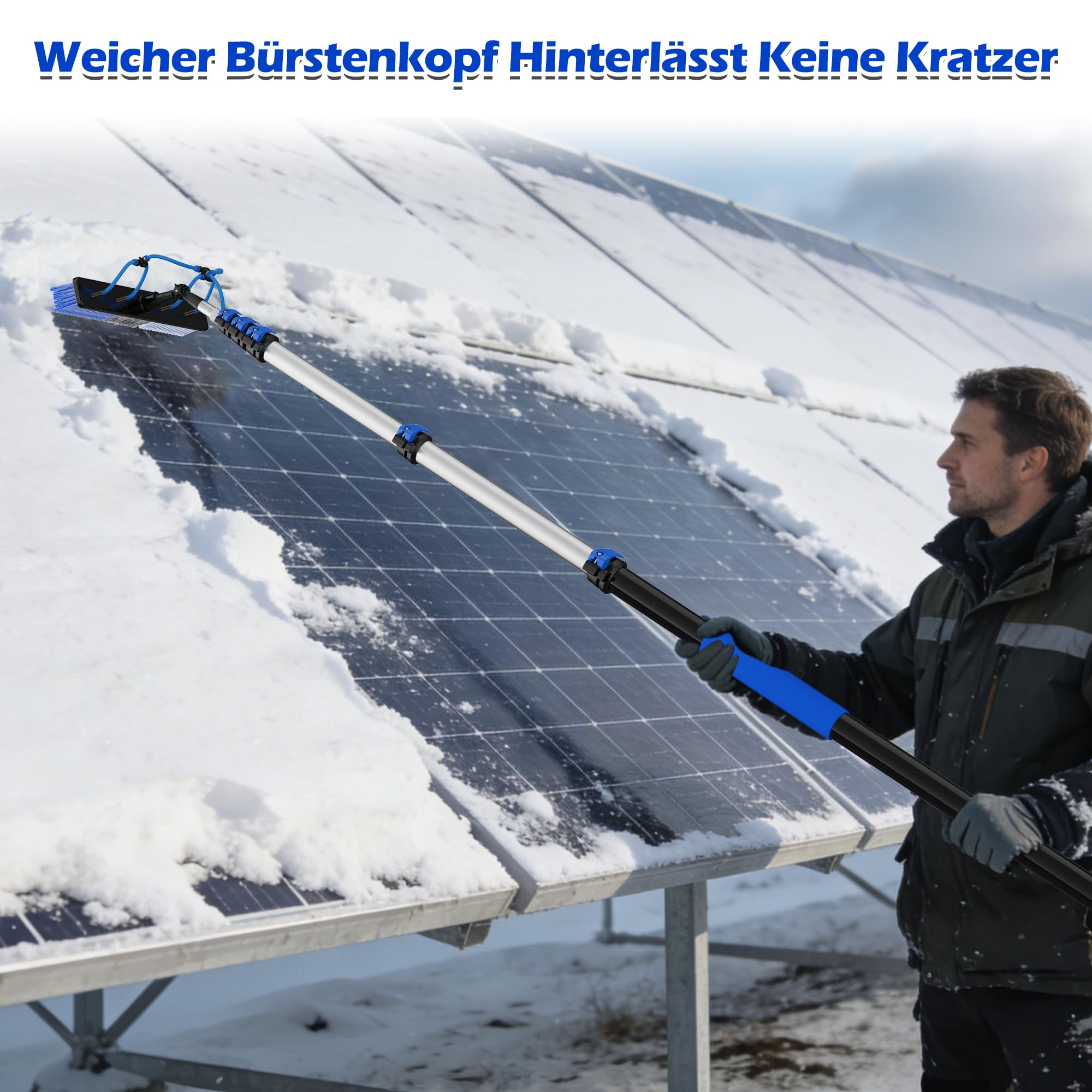 9M Reichweite Solarpanel-Reinigungsbürsten-Set, 1,5–7,2M Teleskopstange Mit Wasseranschluss & Dual-Action Verschluss, Für Schneeräumung, Fenster, Boote, Wohnmobile
