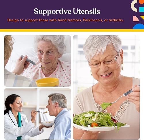 Miniatura 5 de Special Supplies Utensilios adaptativos (juego de cocina de 5 piezas) anchos, sin peso, asas antideslizantes para temblores de manos, artritis