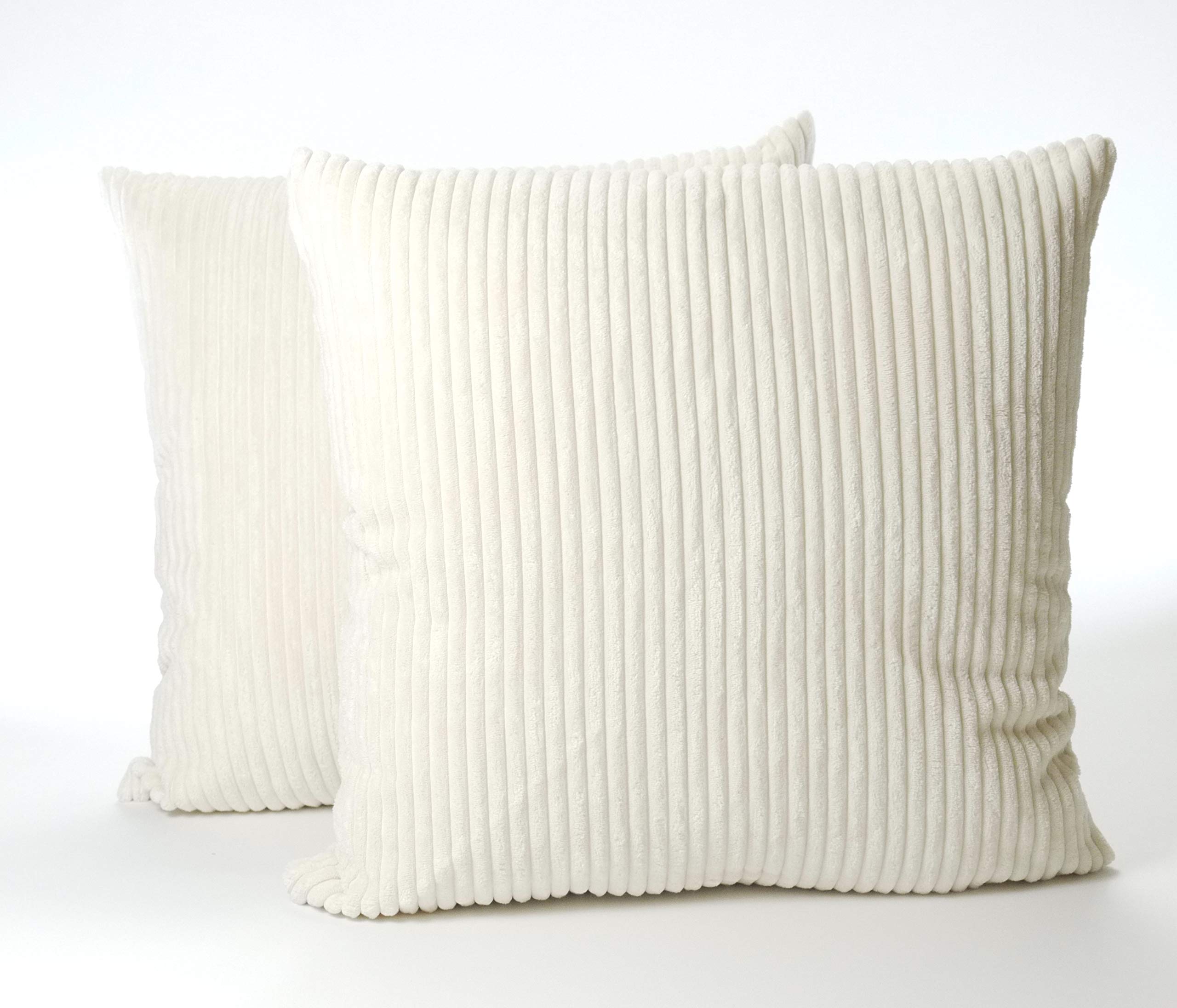 CB Home A Pair of 18in x 18in Super soft Chenille Stripe Cushion Covers in Cream