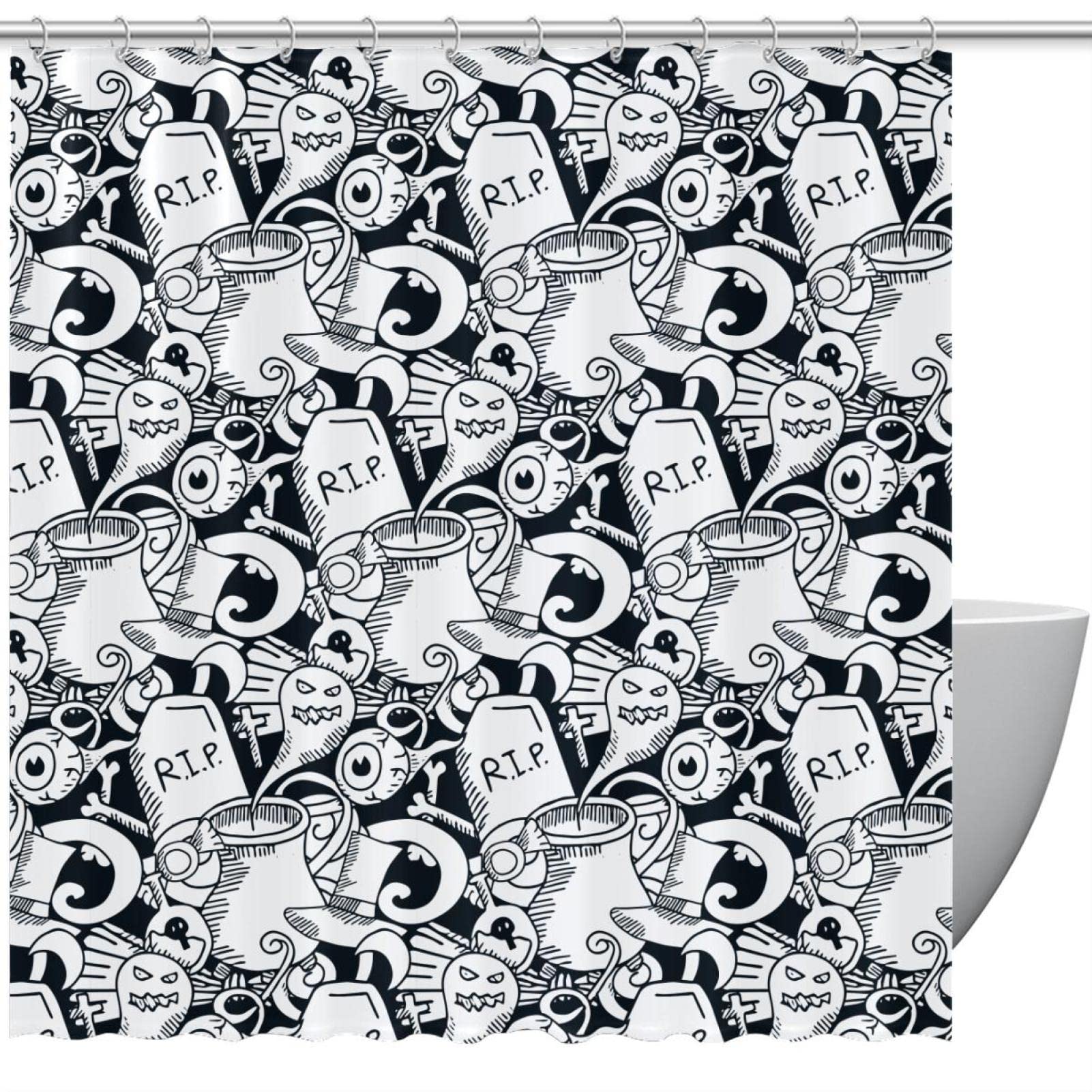Rideau de douche imperméable contre l'humidité motif Halloween 183x183