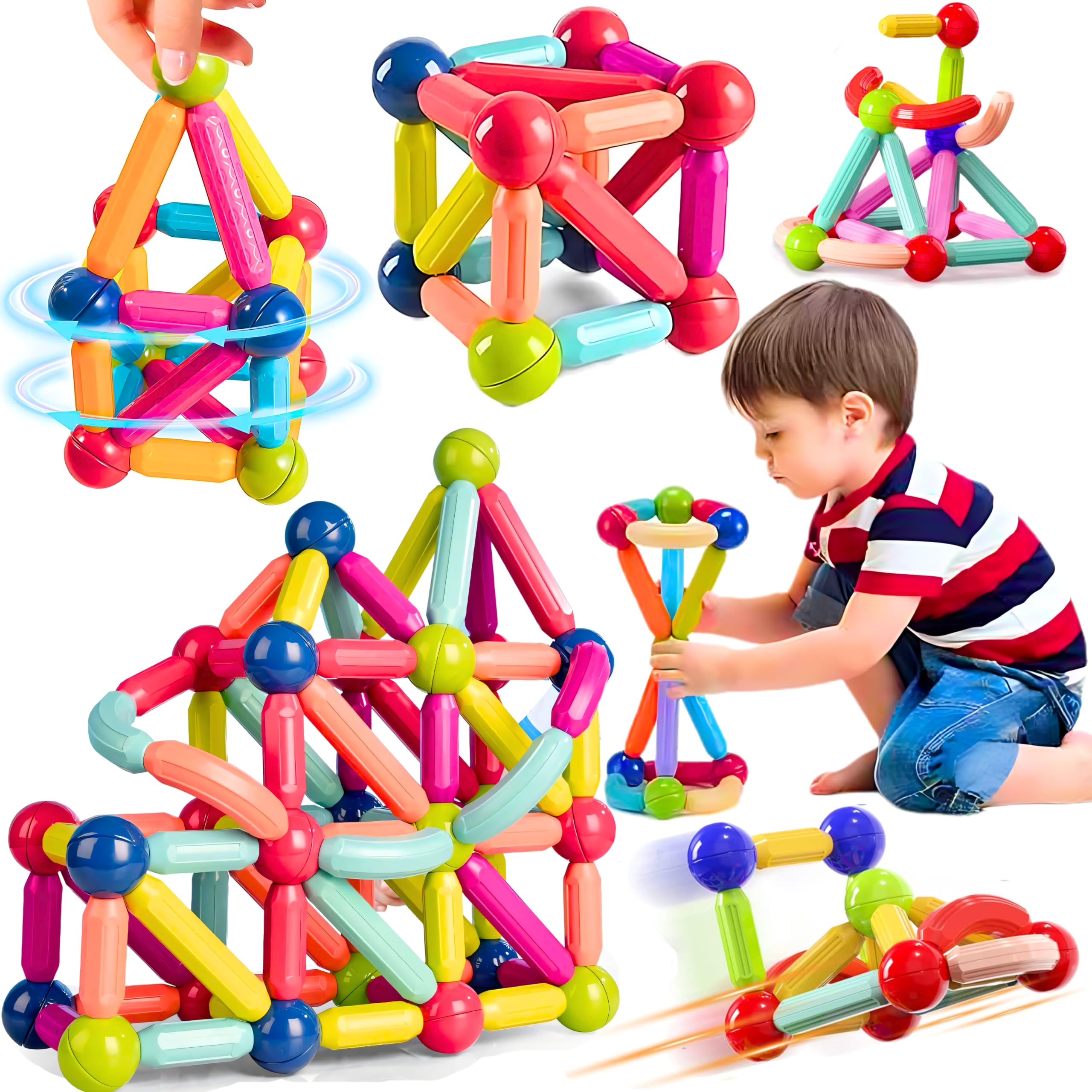 AYEBIA Magnetic Sticks Building Blocks for Kids Toys for Girls | Magnetic Toys for Boys Age 3+ Year 4 5 6 7 8 10 12 14 Old Educational Stem Learning Magnet Stick with Balls Game Set (42 PCS)