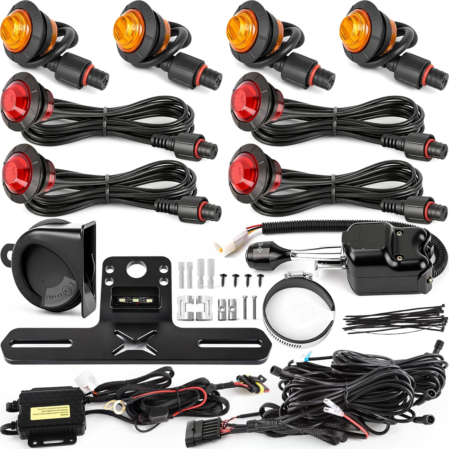 SXS UTV Turn Signal Kit with Column Switch & Horn and License Plate Holder with Light, Pre-Wired, Plug and Play, Universal Blinker Street Legal Kit Fit for Polaris Can-Am Honda Kawasaki CFMoto