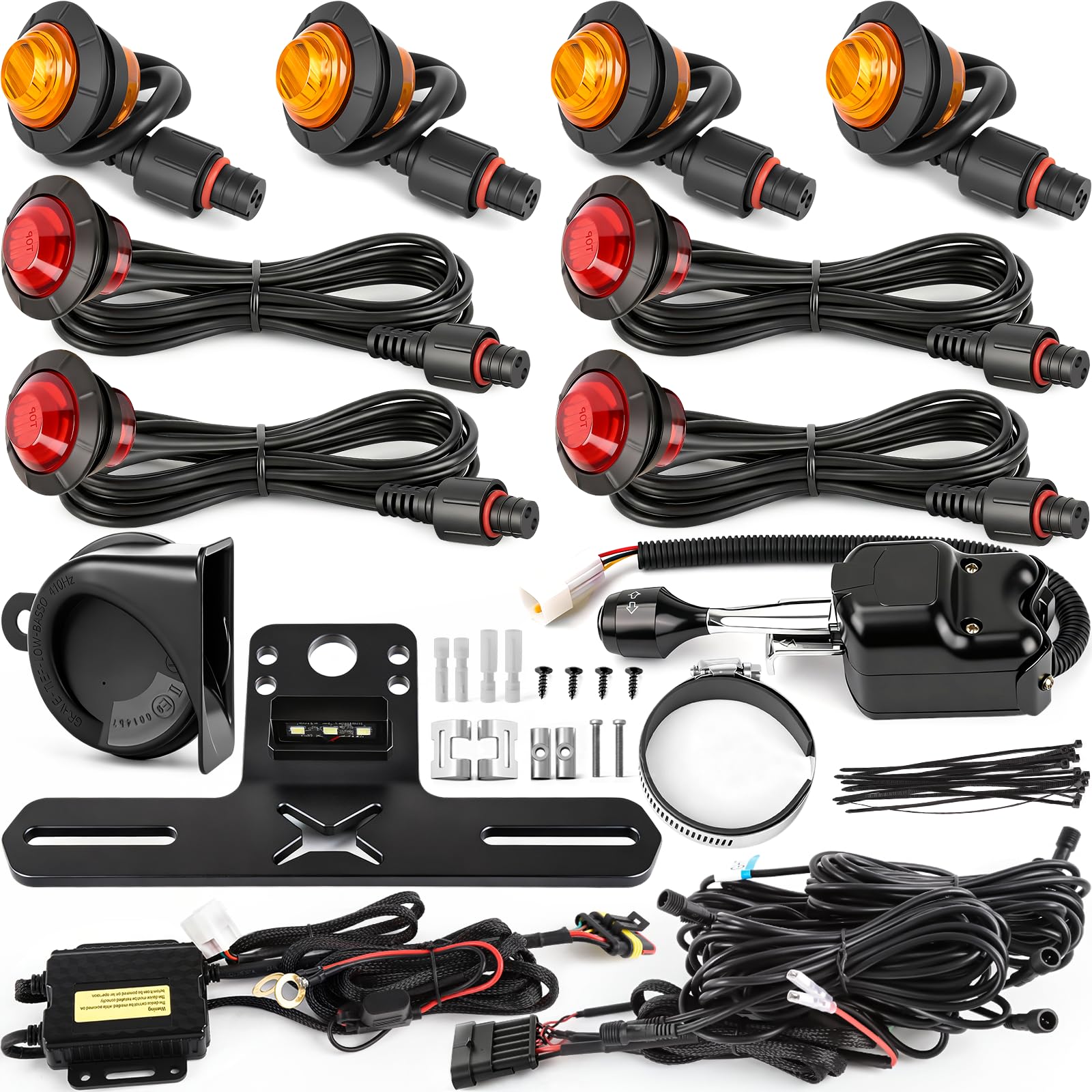 SXS UTV Turn Signal Kit with Column Switch &amp; Horn and License Plate Holder with Light, Pre-Wired, Plug and Play, Universal Blinker Street Legal Kit Fit for Polaris Can-Am Honda Kawasaki CFMoto