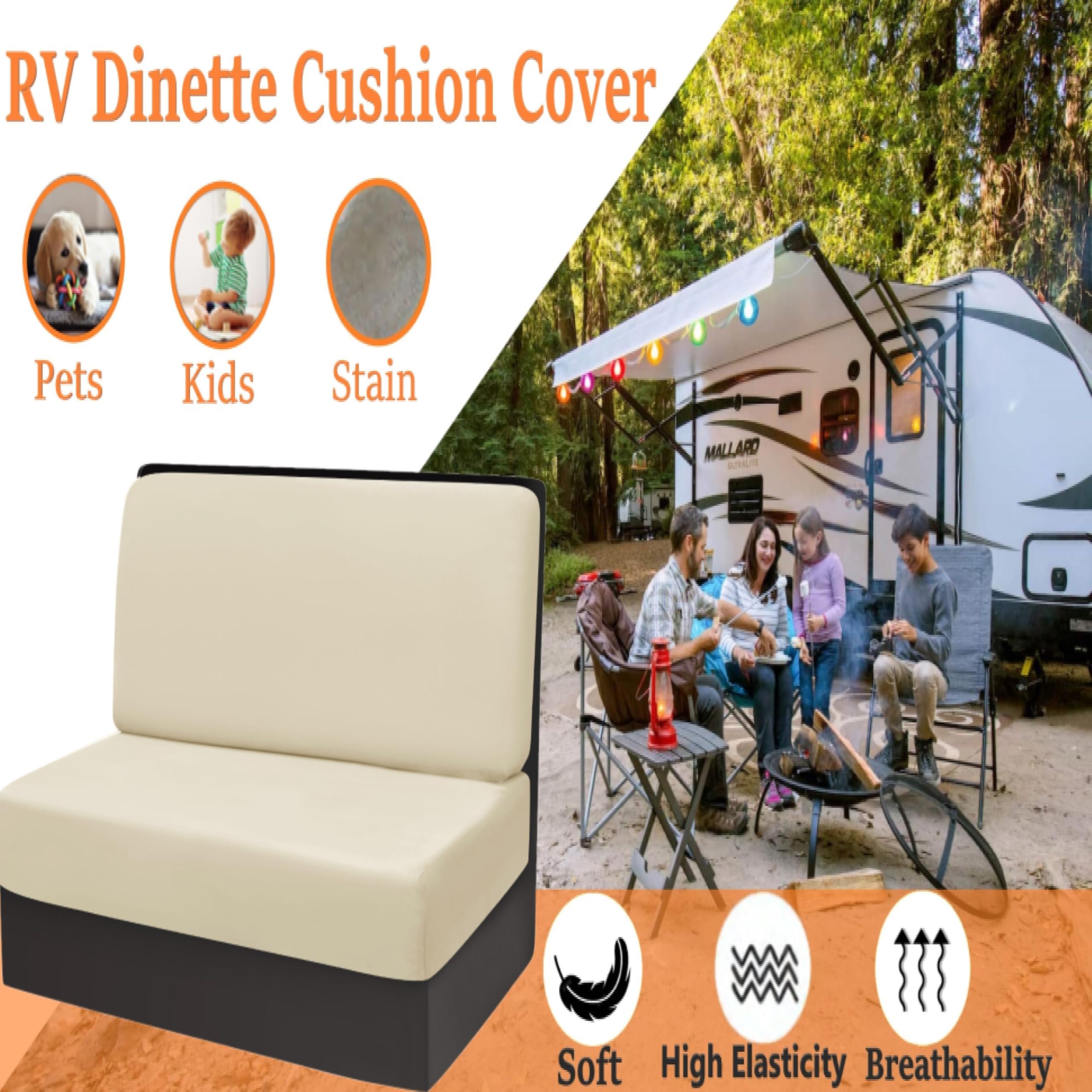 Copricuscini per Camper, 2 pezzi Elasticizzati Coprisedili Jacquard Copridivano per Camper RV Lavabile Fodere Cuscini Dinette per Caravan (Velluto, Beige)