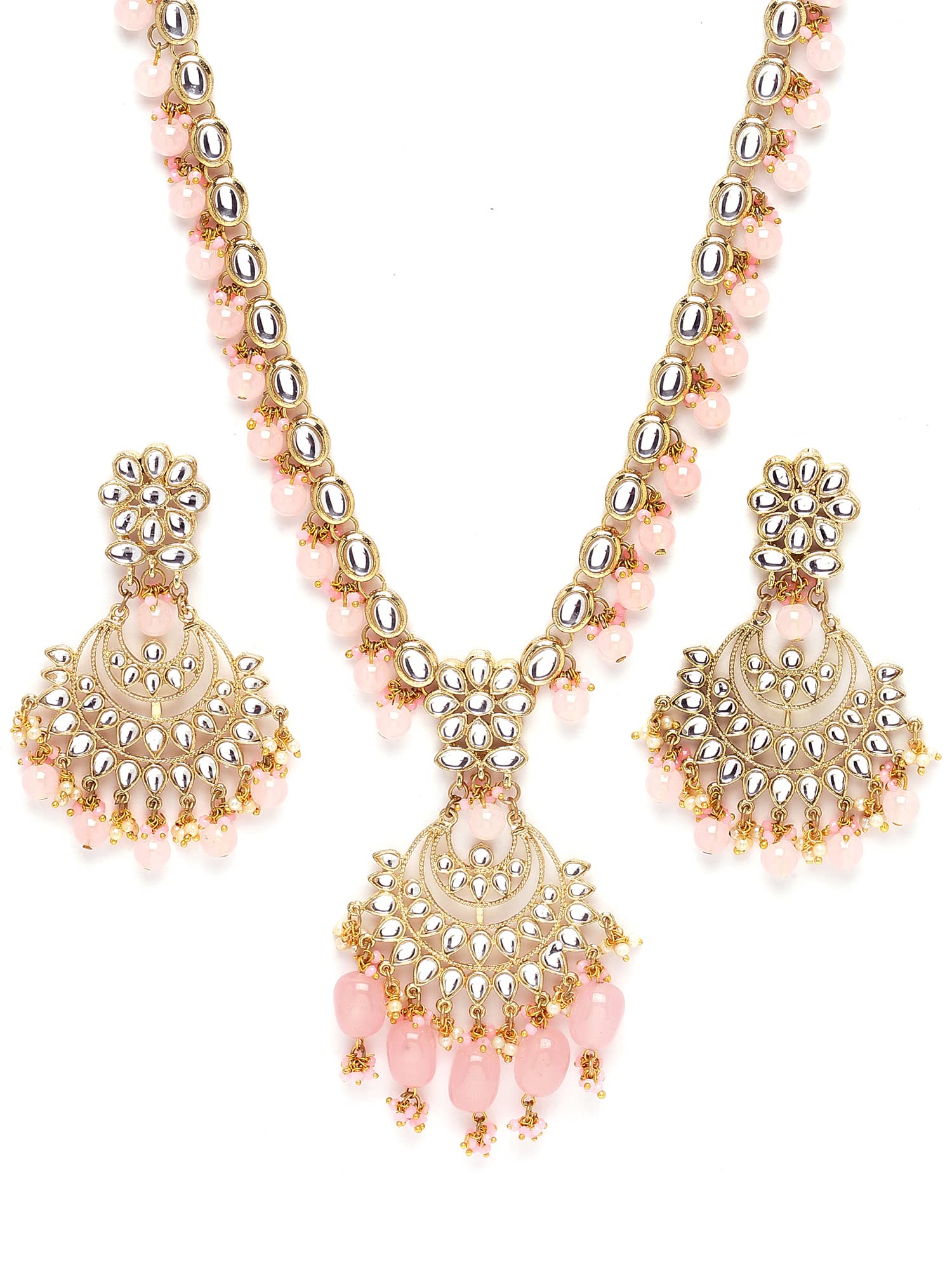 Karatcart Gold Plated Pink Tumble Studded Kundan Rani-Haar Necklace Set for Women (B0BDDS7VKL) Amazon Price History, Amazon Price Tracker
