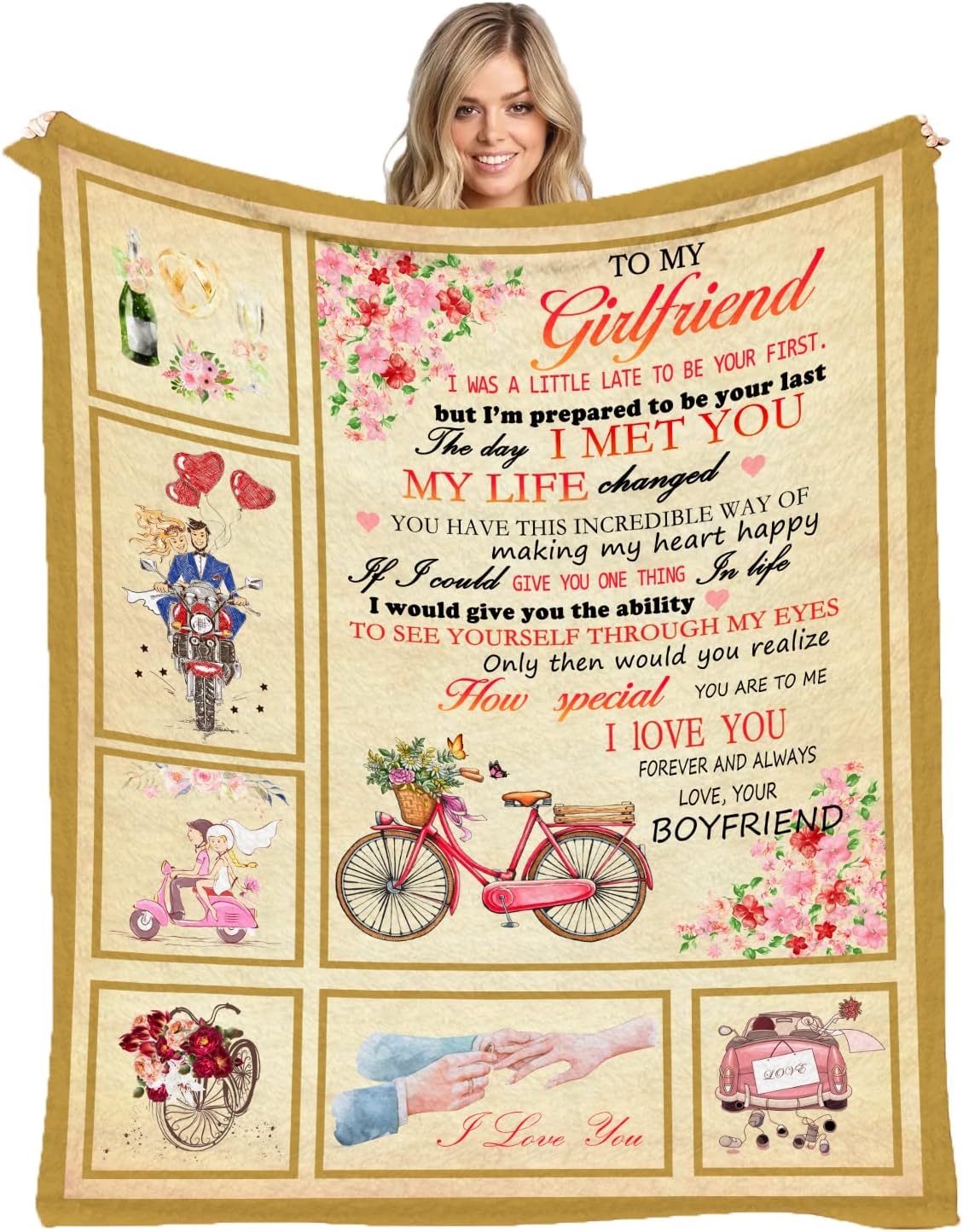 BTFCLOBTFCLO to My Girlfriend Blanket from Boyfriend for Women Gifts Lightweight Soft Personalized Blankets and Throws Cute Warm Plush Couples Blanket Birthday Gifts 60" x 50"