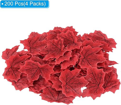 Miniatura 3 de PATIKIL Hojas artificiales, 200 piezas de hojas falsas de arce otoñal para bodas, fiestas, Acción de Gracias, decoración de Halloween, color rojo