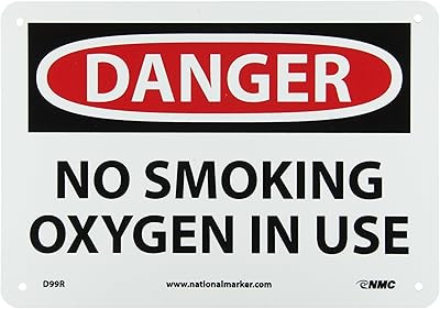 NMC D99R DANGER - NO SMOKING OXYGEN IN USE Sign - 10 in. x 7 in., Red/Black Text on White, Plastic Danger Sign