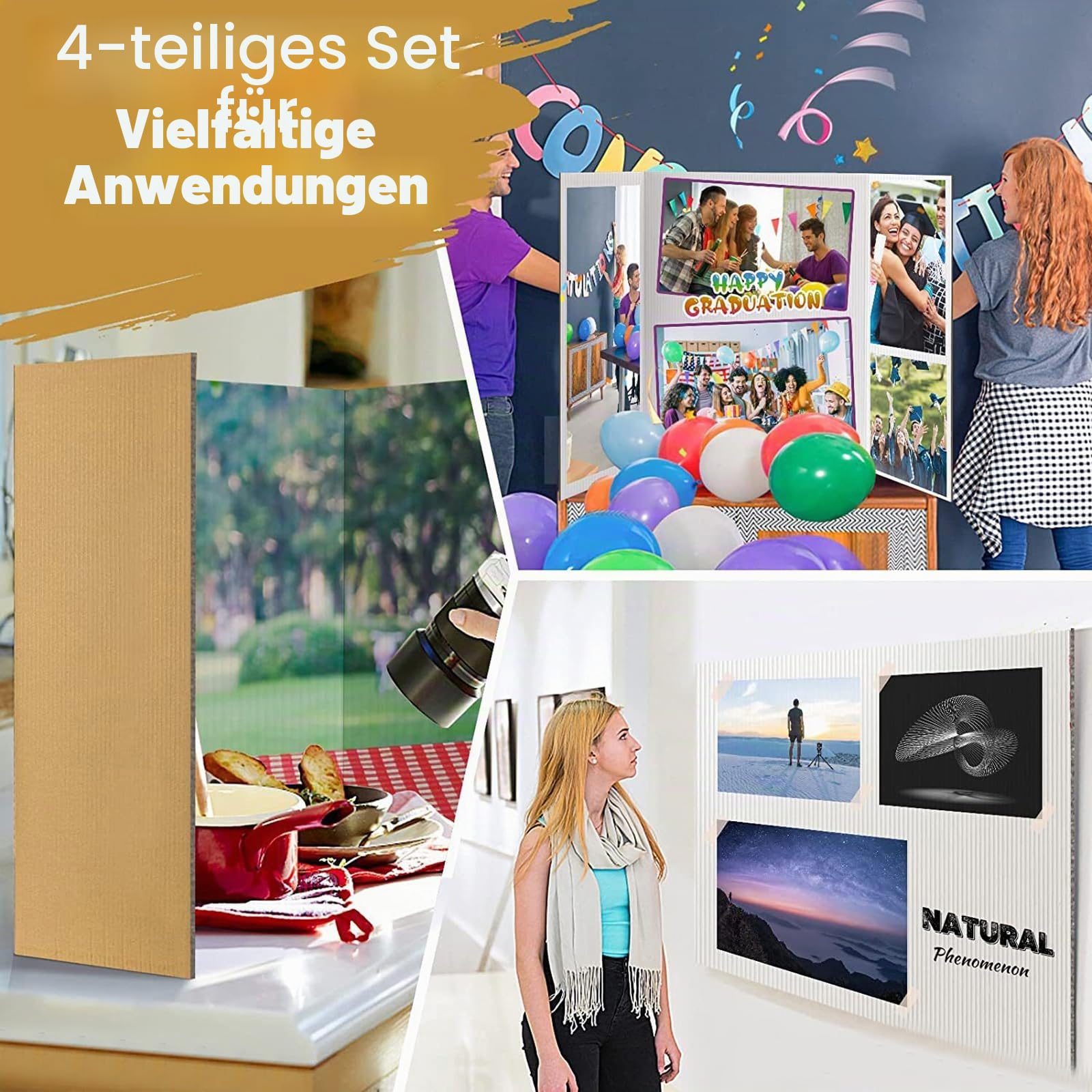 4 x dreifach gefaltete Präsentationstafeln, faltbar, für Schulprojekte, 101,6 x 71,1 cm, Weiß