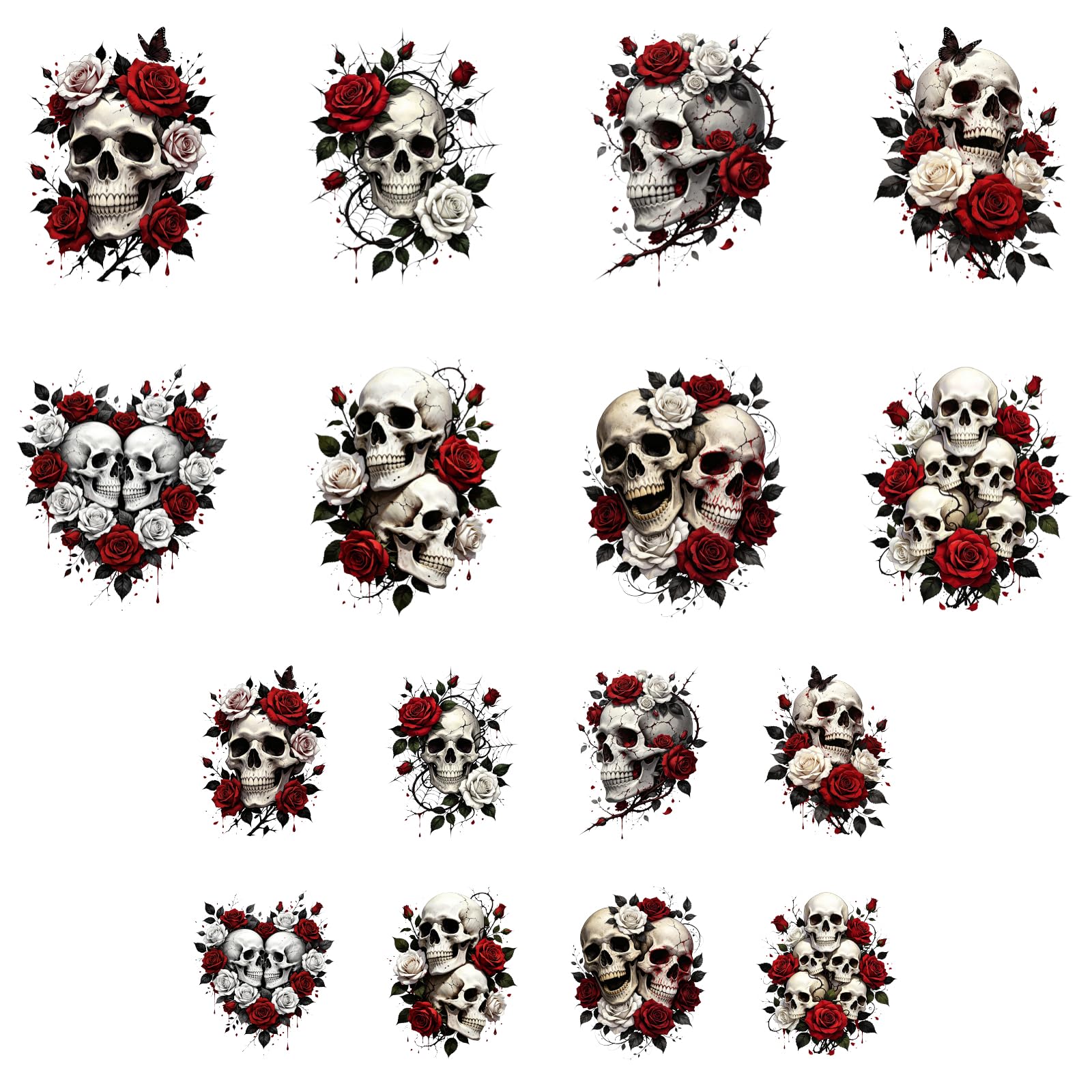 ANATTASOUL 16Pcs Flowers Skulls Iron on Transfers for T-Shirts DIY Craft — image 1