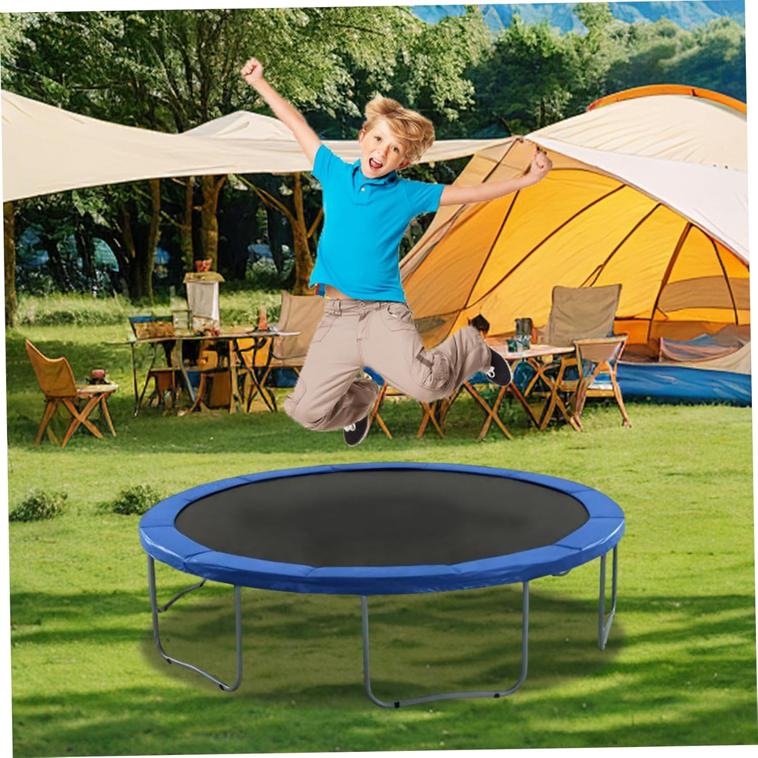 Trampoline Spring Cover, PVC Round Trampoline Pad Protective Cover for Kids with Sponge-Lined Water-Resistant Blue Pad Replacement