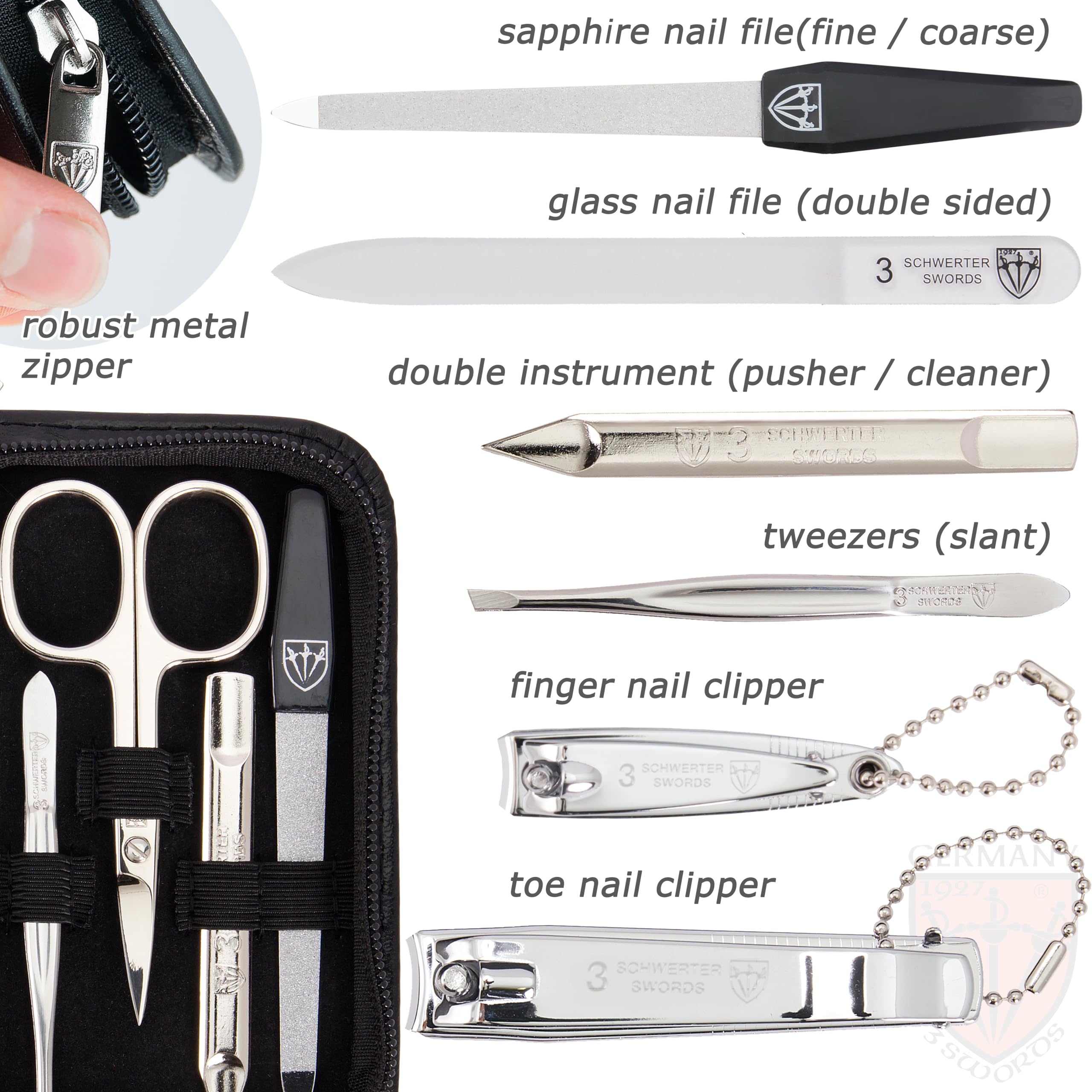 3 Swords Germany - kit manucure pedicure soin des ongle avec lime en verre - qualite marque (078)