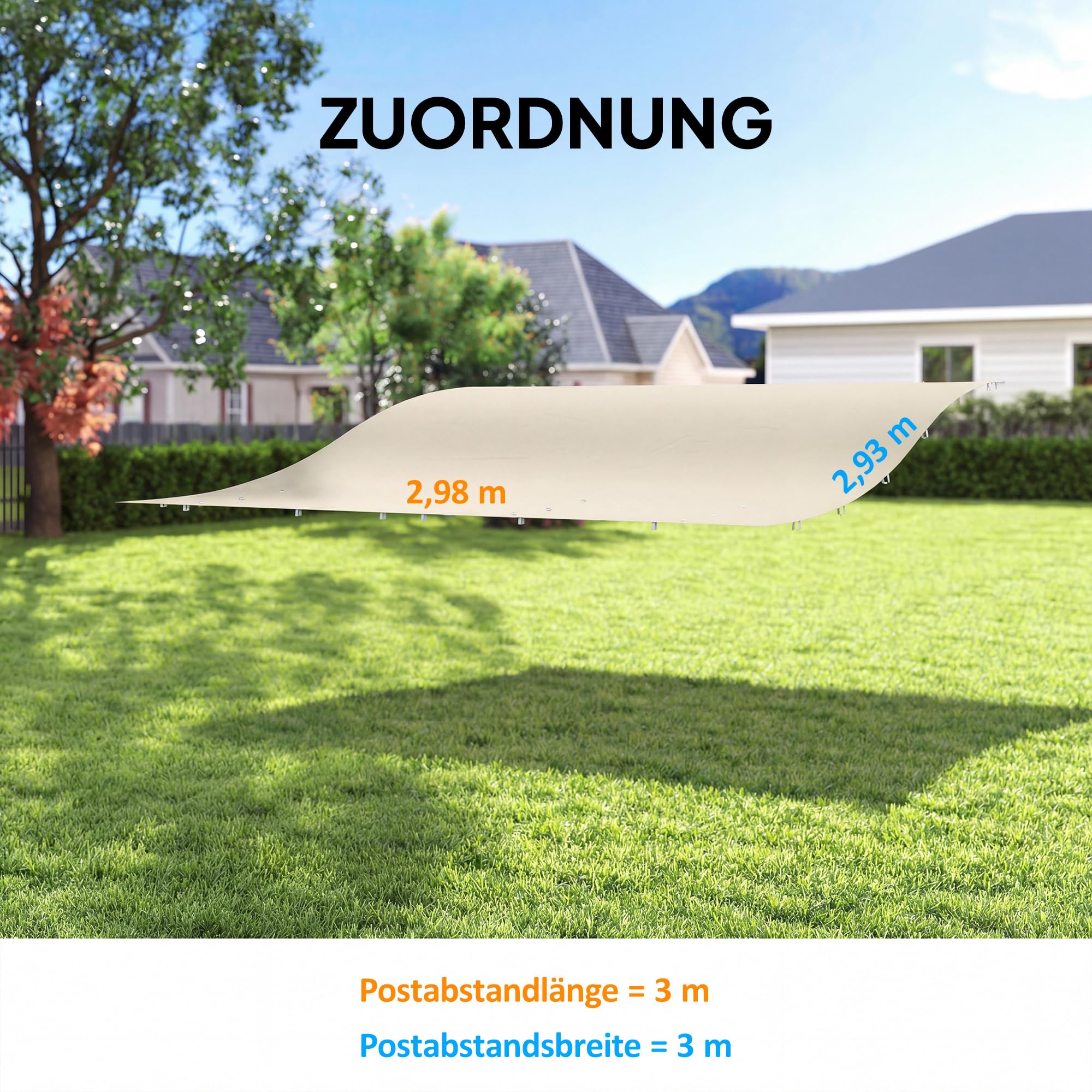 Outsunny Ersatzdach für Pergola 298 x 293 cm Sonnensegel für Terrassenüberdachung, Ersatz-Dachplane für 3 x 3 m Pavillon