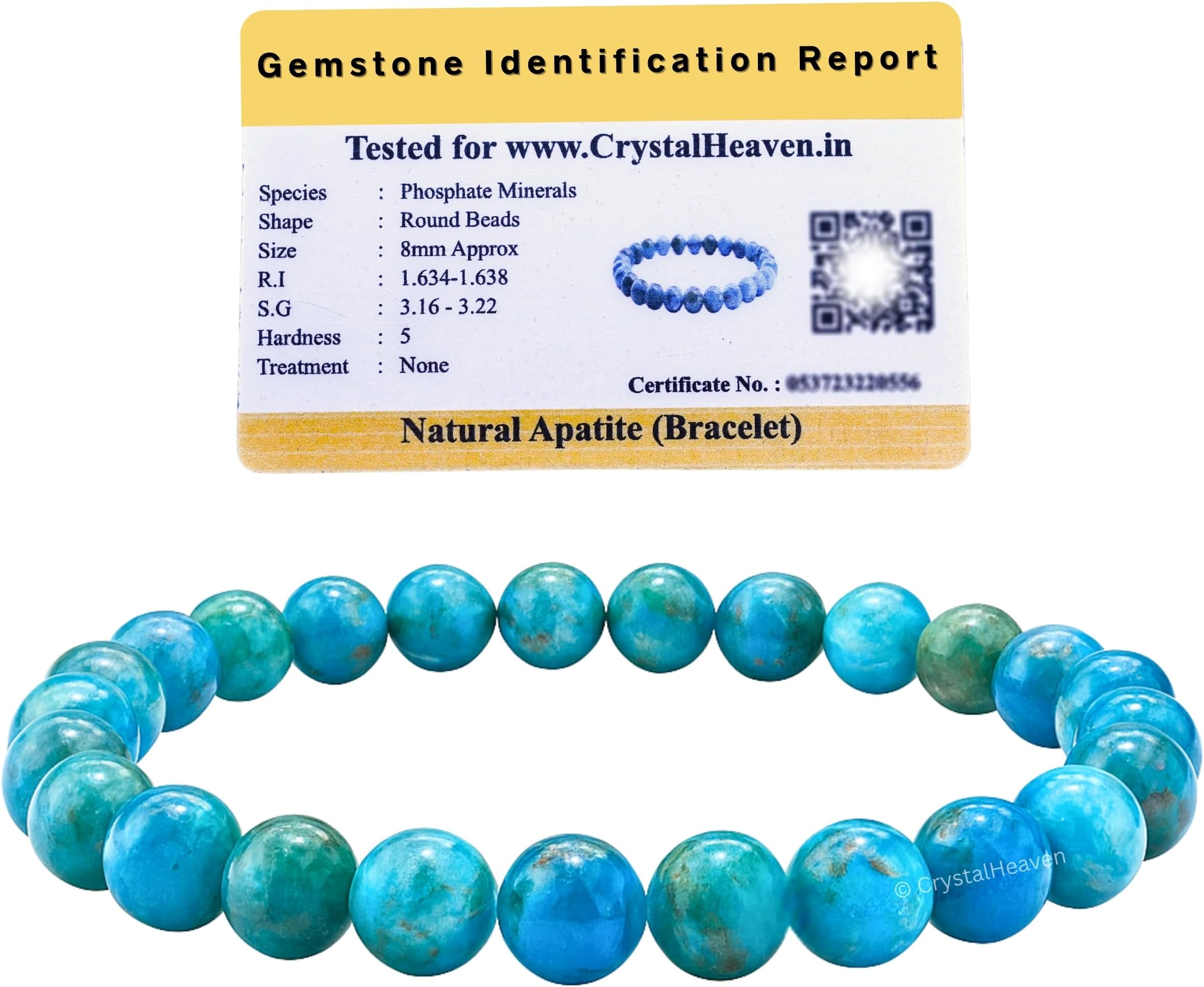 Certified Apatite Bracelet For Women Men With Healing Crystal And Reiki Stone - Beautiful Gemstone Beaded Bracelet For Balance, Harmony & Positive Energy