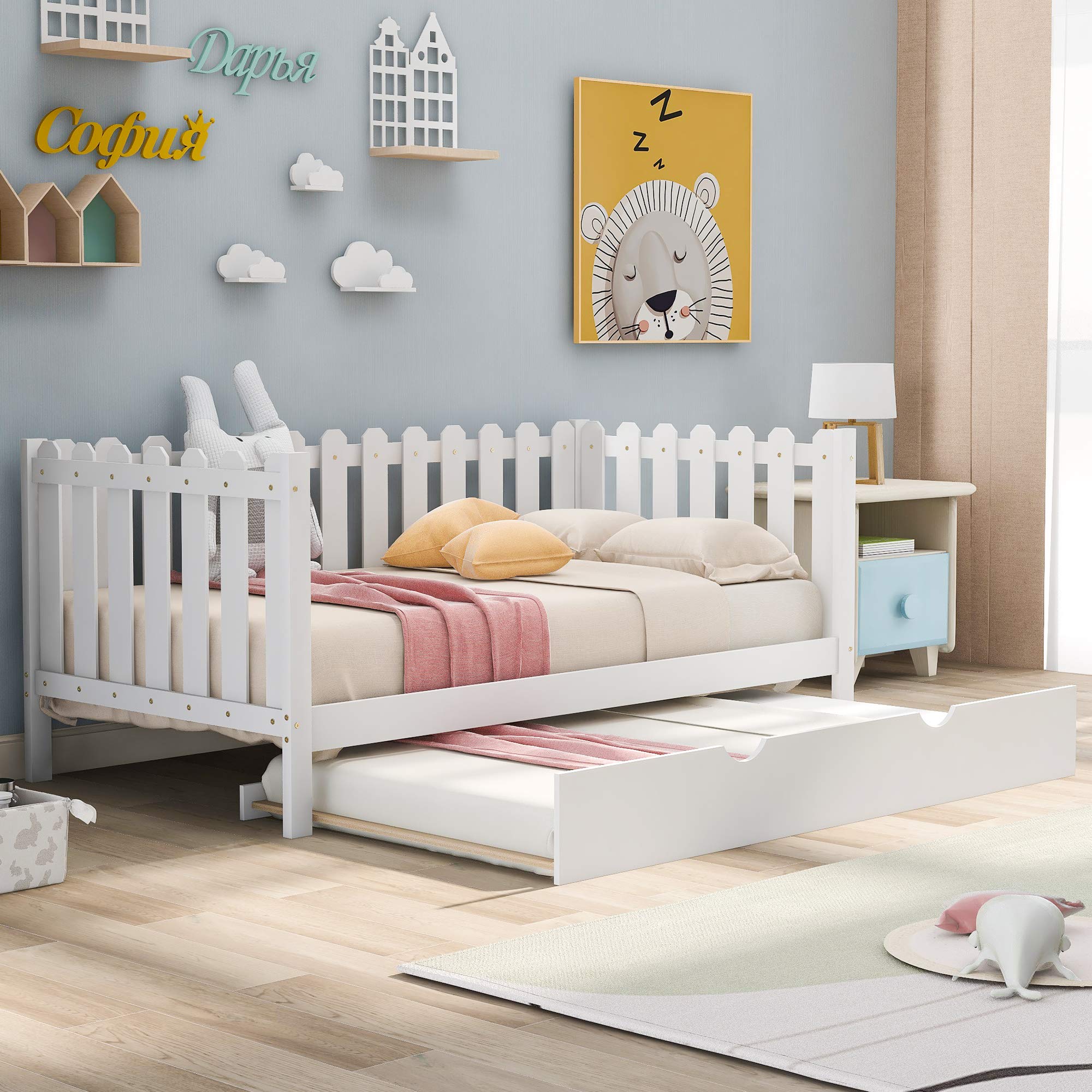 Buy Merax Twin Size Wooden House, Bed Frame with FenceShaped Guardrail
