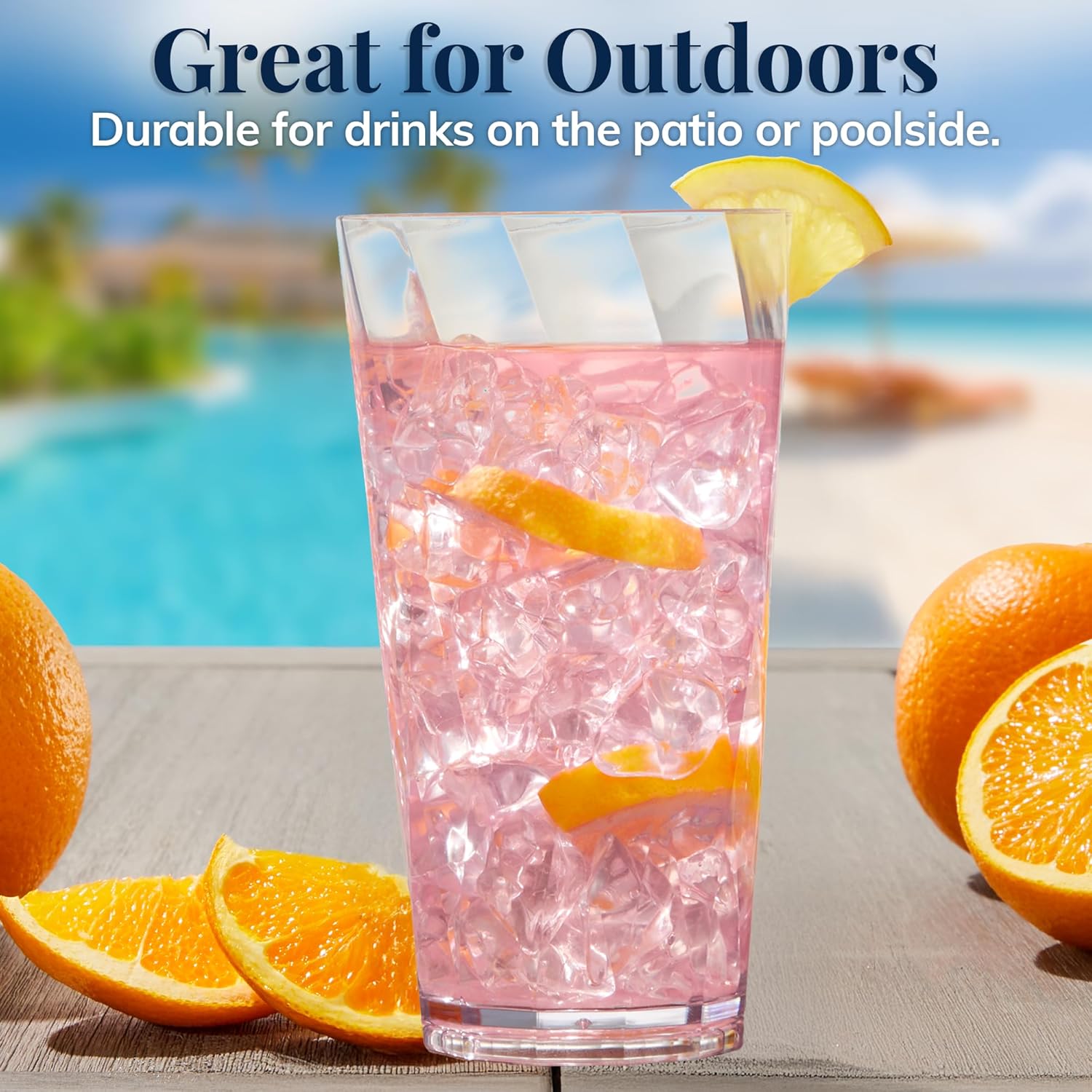 US Acrylic Optix Plastic Reusable Drinking Glasses (Set of 8) 20oz Water Cups in Clear | BPA-Free Tumblers, Made in USA | Top-Rack Dishwasher Safe - Image 7