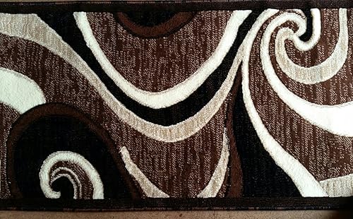 Miniatura 5 de Alfombra moderna de pasillo largo, color marrón, diseño Americana 144 (32 pulgadas x 10 pies)