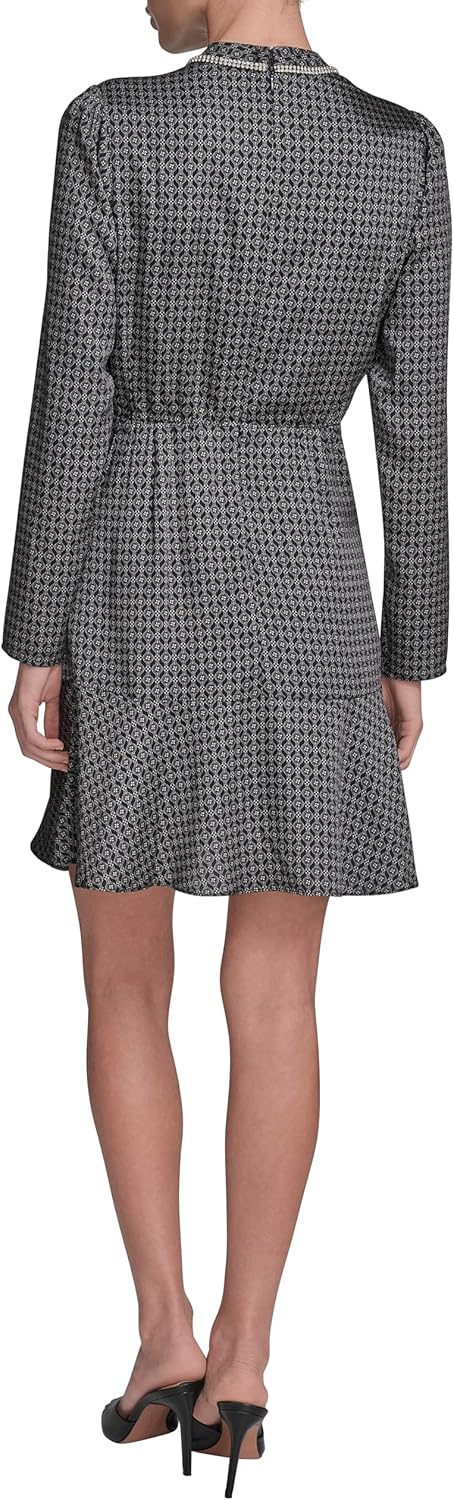 BCBG Women's Long Sleeve Jewel Neck Ruffle Trim Wrap Mini Dress - Image 4