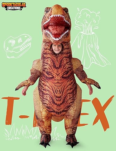 Miniatura 2 de Spooktacular Creations Disfraz inflable de dinosaurio de Halloween para niños, disfraz realista de T-rex de cuerpo completo, para niños, dinosaurio