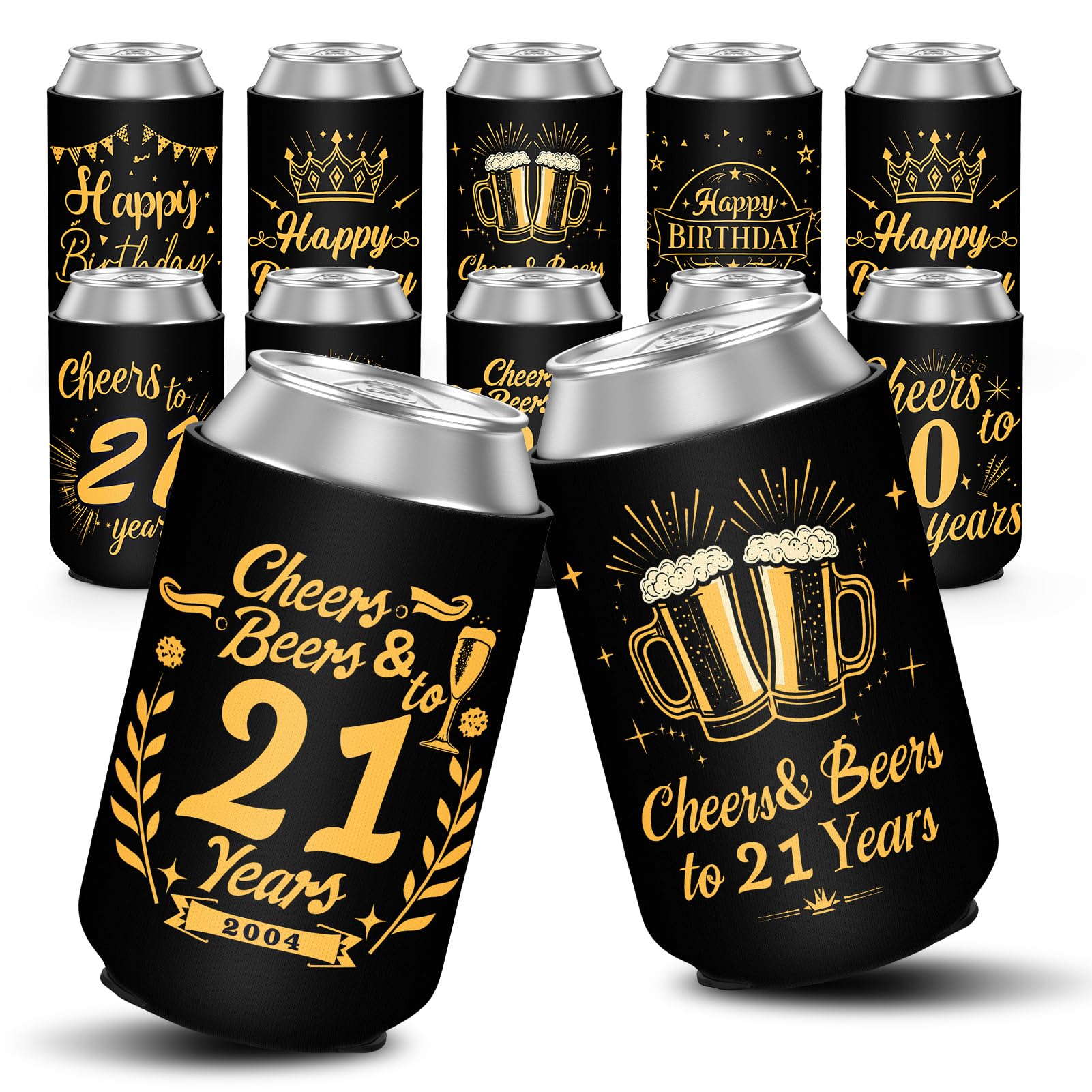 Can Cooler Sleeves 12 Pack, Neoprene Can Coolers for 12 oz Cans Cup,21st Birthday Party Favor Decorations for Men Women Funny Party Supplies (21st,