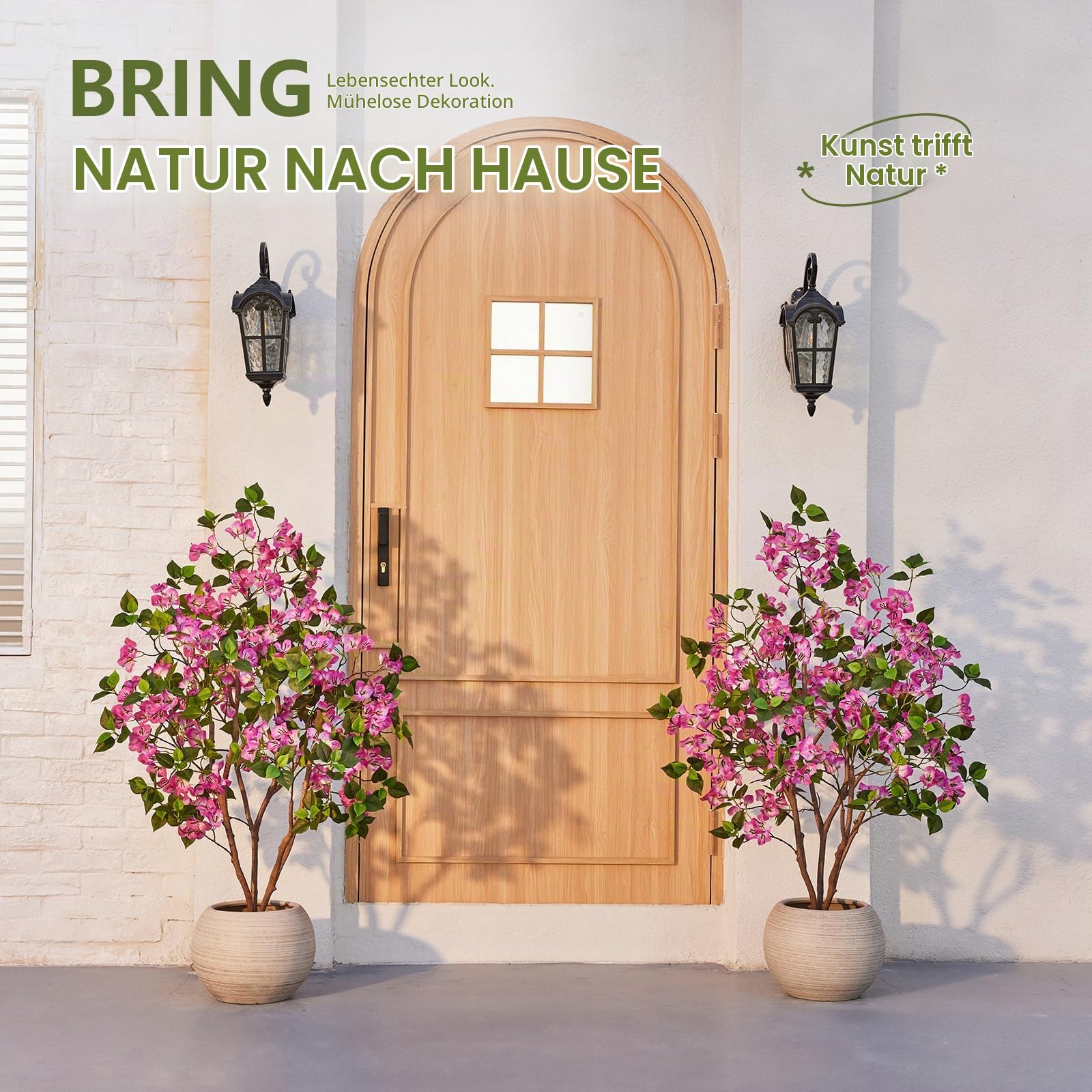 VeriNatural Künstliche Bougainvillea 120 cm mit Topf, UV-beständig | PE-Blätter, kräftig pinke Blüten, formbare Zweige, 3,5 kg Standgewicht, für Wohnzimmer, Balkon, Terrasse und Büro
