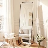SONGMICS Miroir Intégral, 165 x 50 cm, Miroir Rectangulaire sur Pied, à Poser au Sol, Cadre en Alliage d’Aluminium, Verre Trempé, pour Chambre, Salon, Dressing, Noir d’Encre LFM030B01 - 1