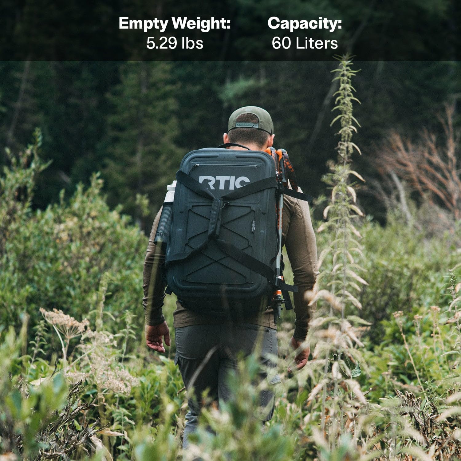 RTIC Ultra Dry Duffle Pack, Waterproof Outdoor Backpack Floating Bags for Hiking, Travel, Camping, Boating, Backpacking, 60L, Olive & Orange